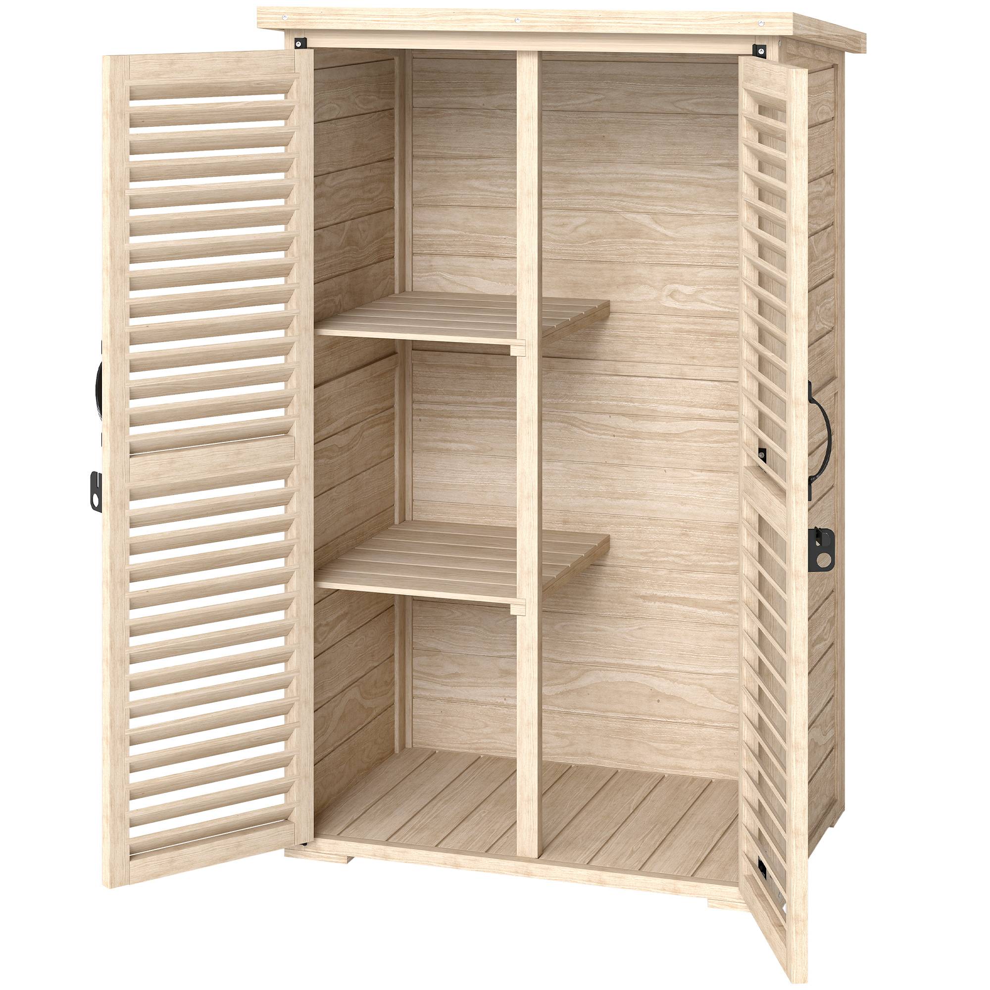 Abri de jardin bois 75x50x118cm, armoire rangement outils 2 étagères 2 portes naturel - Image 2