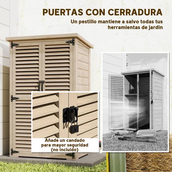 Abri de jardin bois 75x50x118cm, armoire rangement outils 2 étagères 2 portes naturel - Image 9