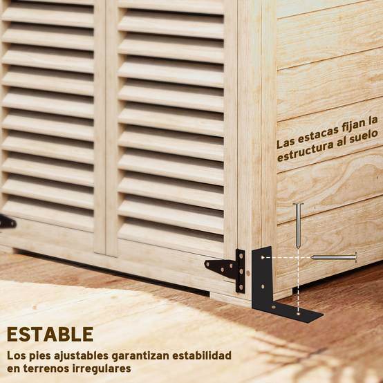 Abri de jardin bois 75x50x118cm, armoire rangement outils 2 étagères 2 portes naturel - Image 8