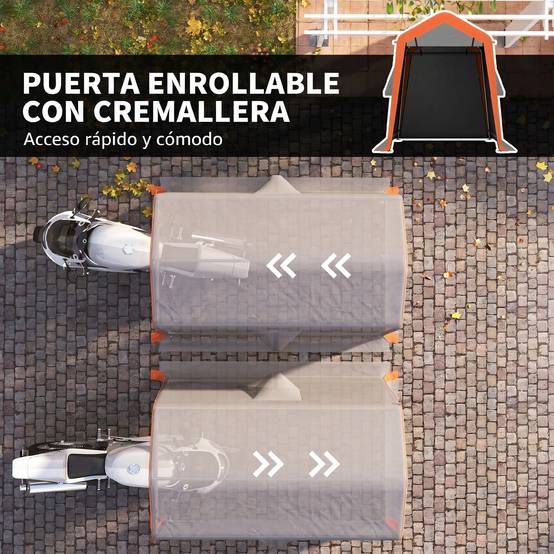 Tente garage portable 2,4x1,8 m pour voiture, impermeable, porte enroulable a fermeture, fenetres UPF30+, gris clair - Image 8