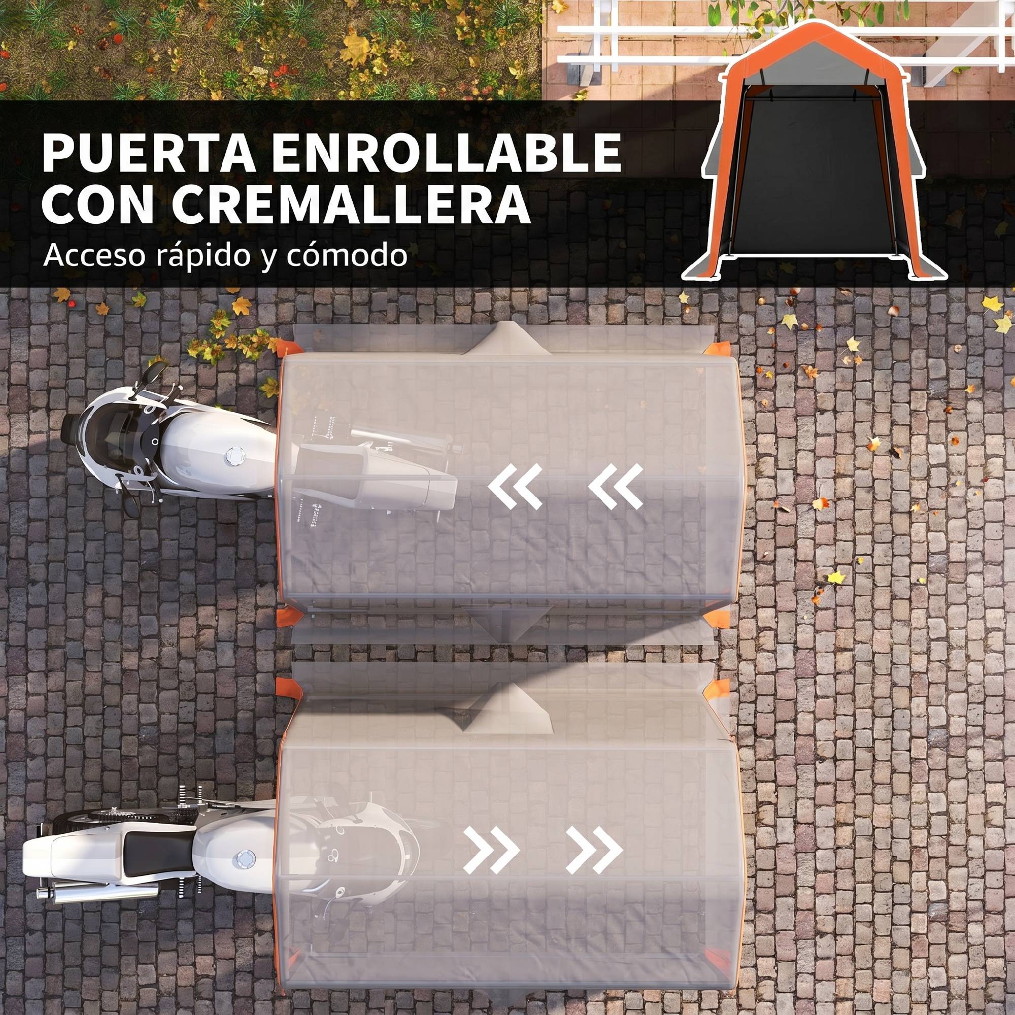 Tente garage portable 2,4x1,8 m pour voiture, impermeable, porte enroulable a fermeture, fenetres UPF30+, gris clair - Image 8