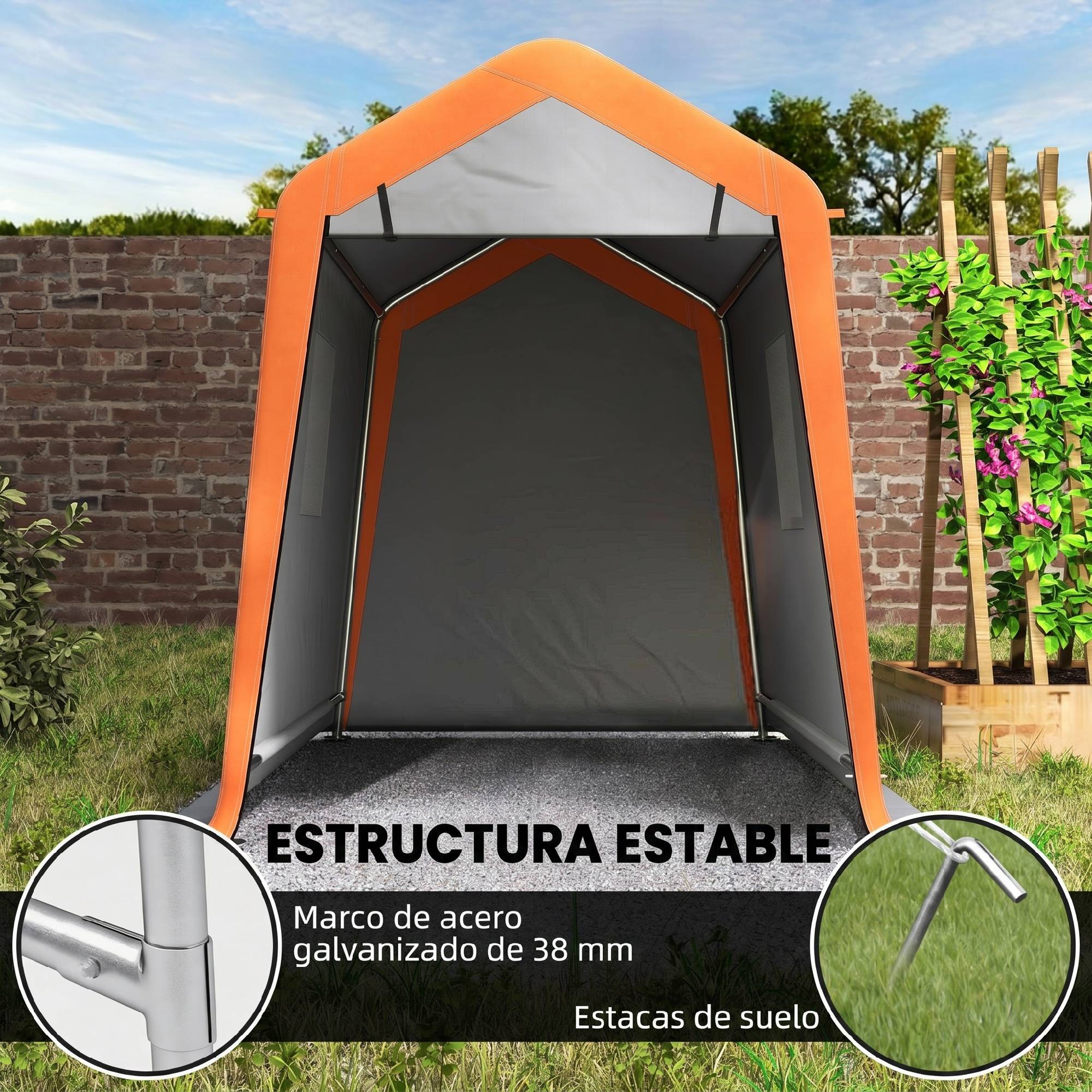 Tente garage portable 2,4x1,8 m pour voiture, impermeable, porte enroulable a fermeture, fenetres UPF30+, gris clair - Image 7