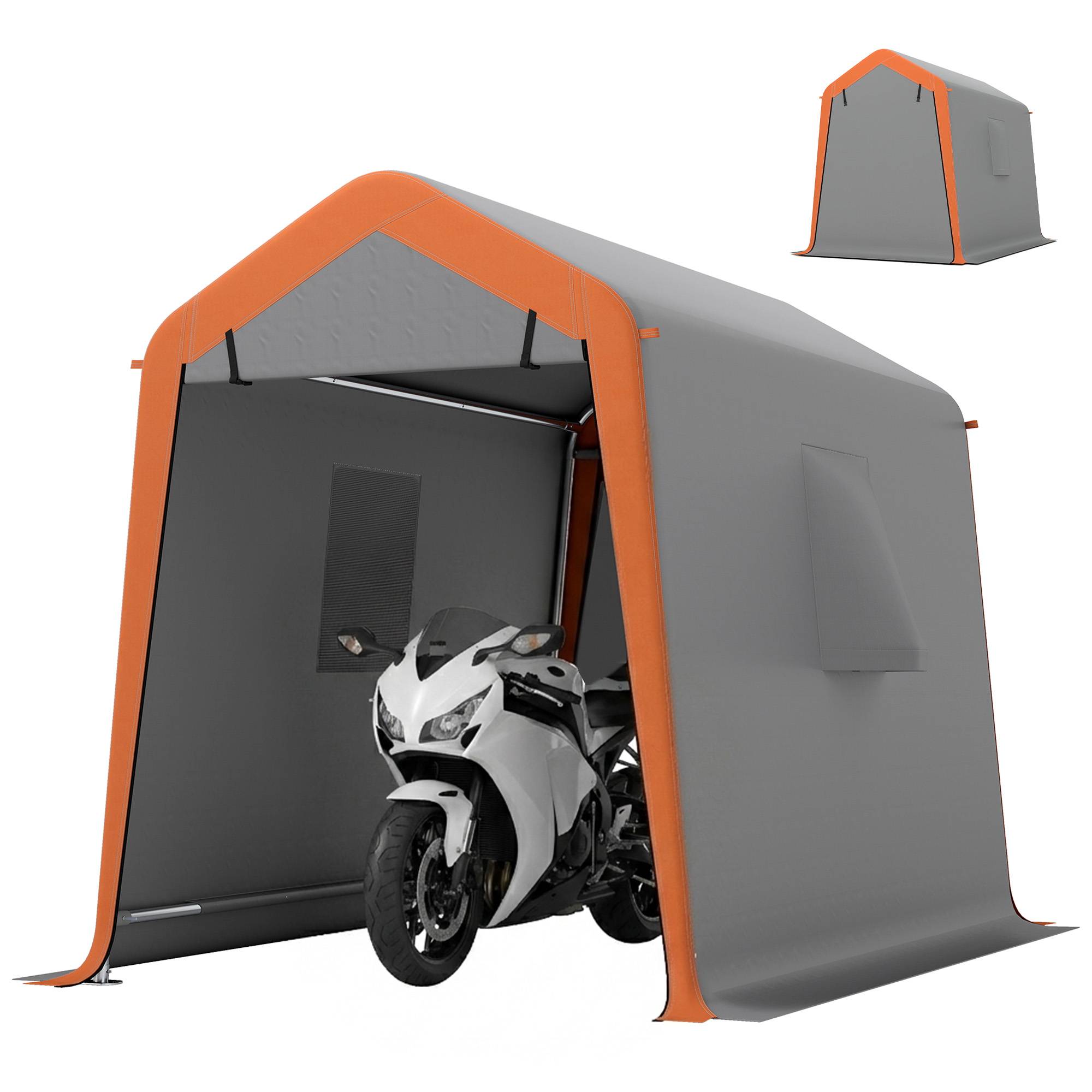 Tente garage portable 2,4x1,8 m pour voiture, impermeable, porte enroulable a fermeture, fenetres UPF30+, gris clair - Image 2
