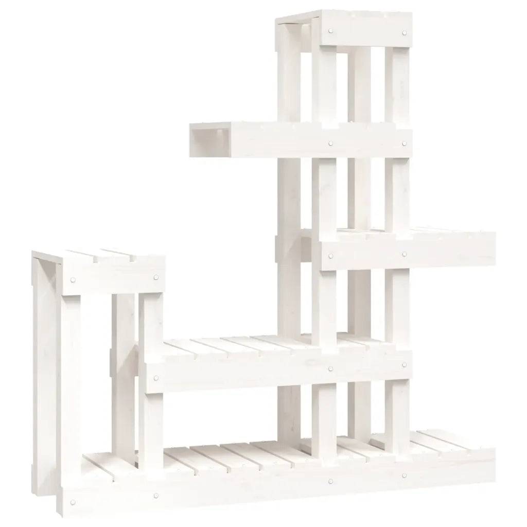 Support à plantes en bois massif maison jardin 92 x 25 x 97 cm design unique ambiance cosy en pin blanc - Image 1
