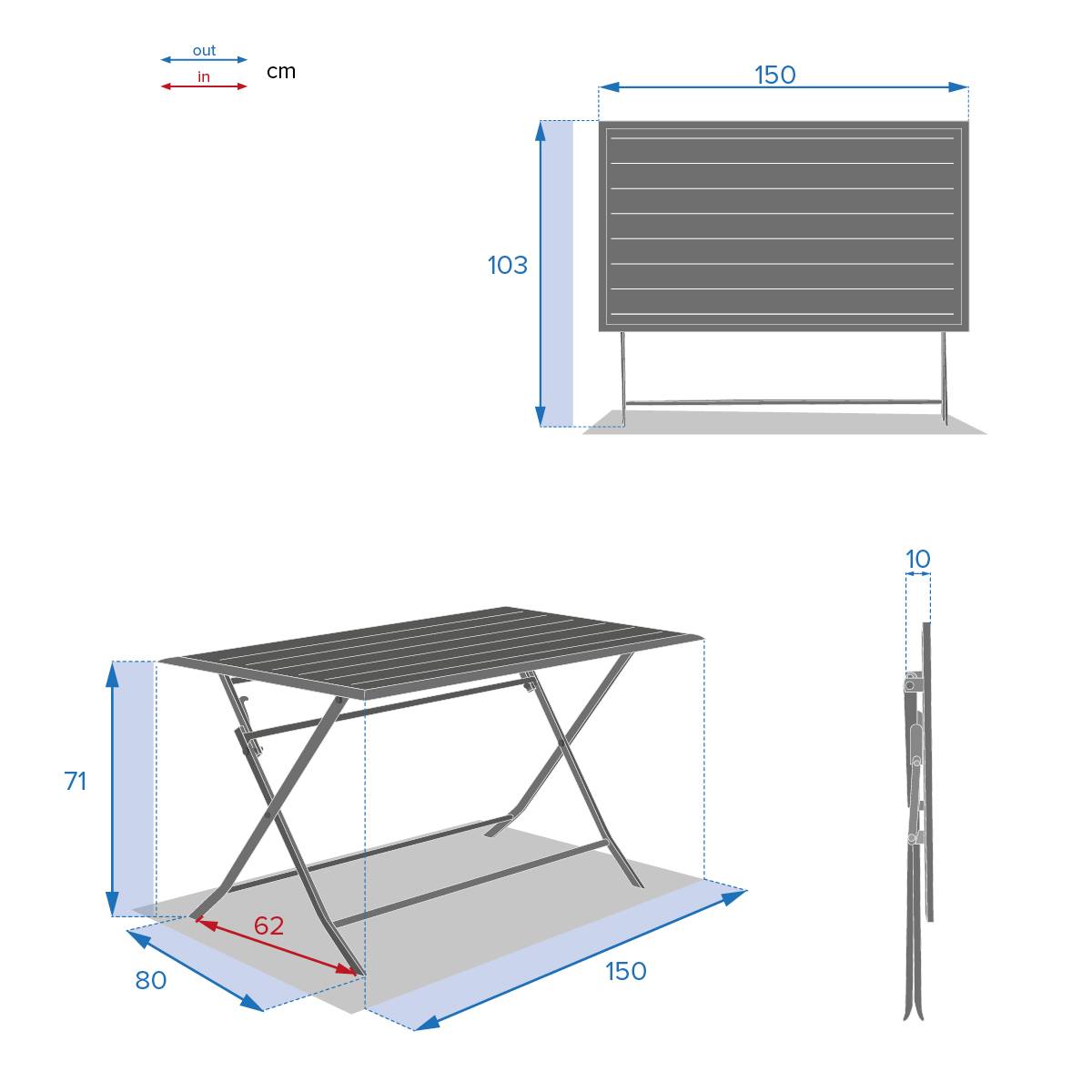 Hesperide - Table de jardin pliante rectangulaire "Azua" 6 places graphite en aluminium Hespéride - Image 7