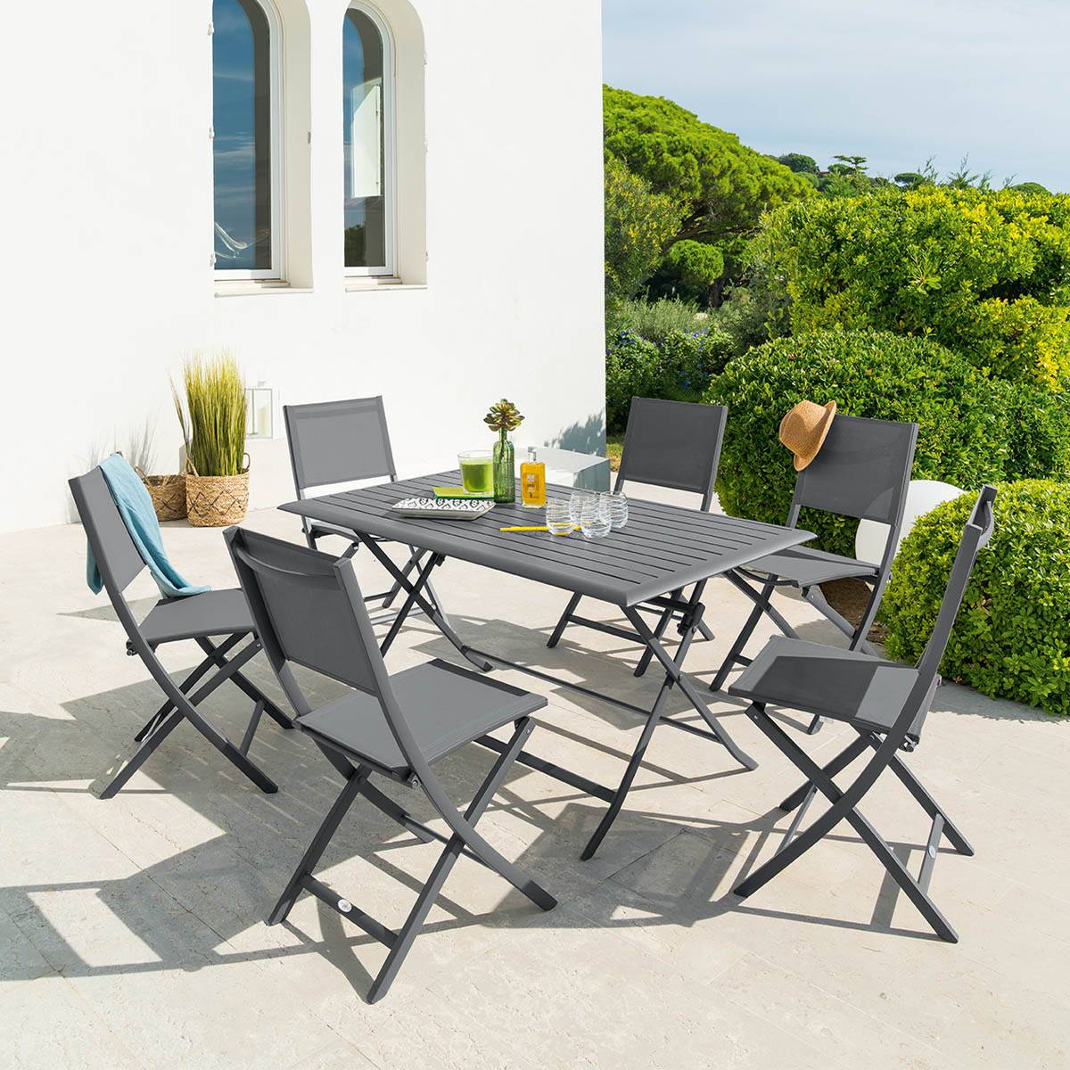 Hesperide - Table de jardin pliante rectangulaire "Azua" 6 places graphite en aluminium Hespéride - Image 1