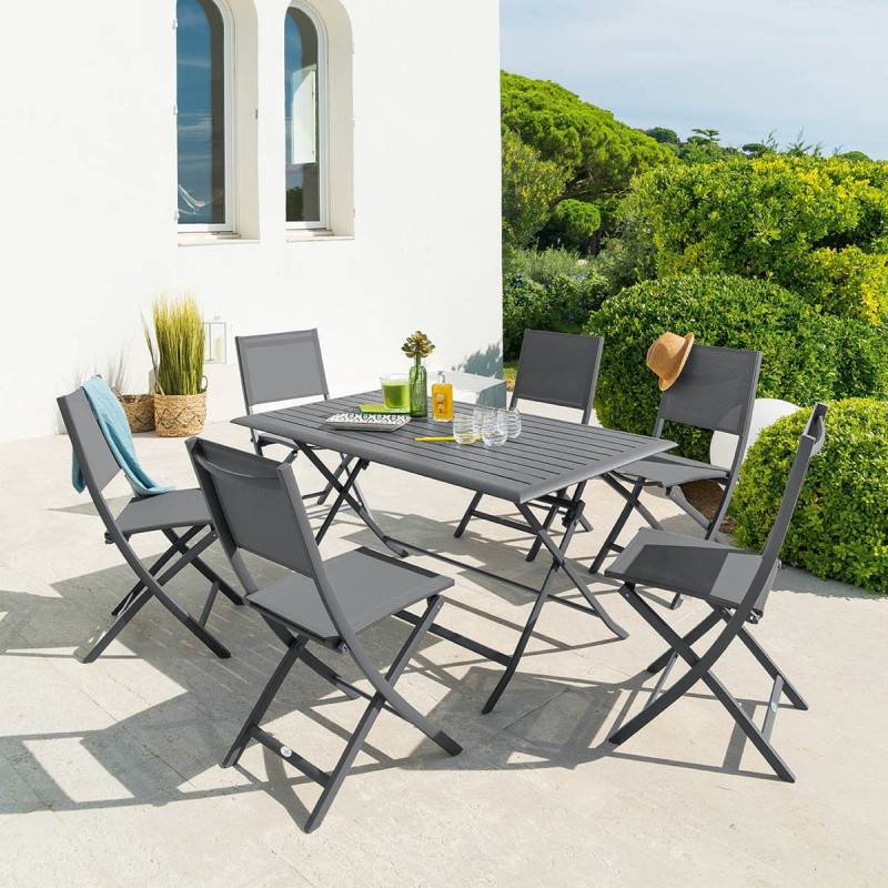 Hesperide - Table de jardin pliante rectangulaire "Azua" 6 places graphite en aluminium Hespéride - Image 6