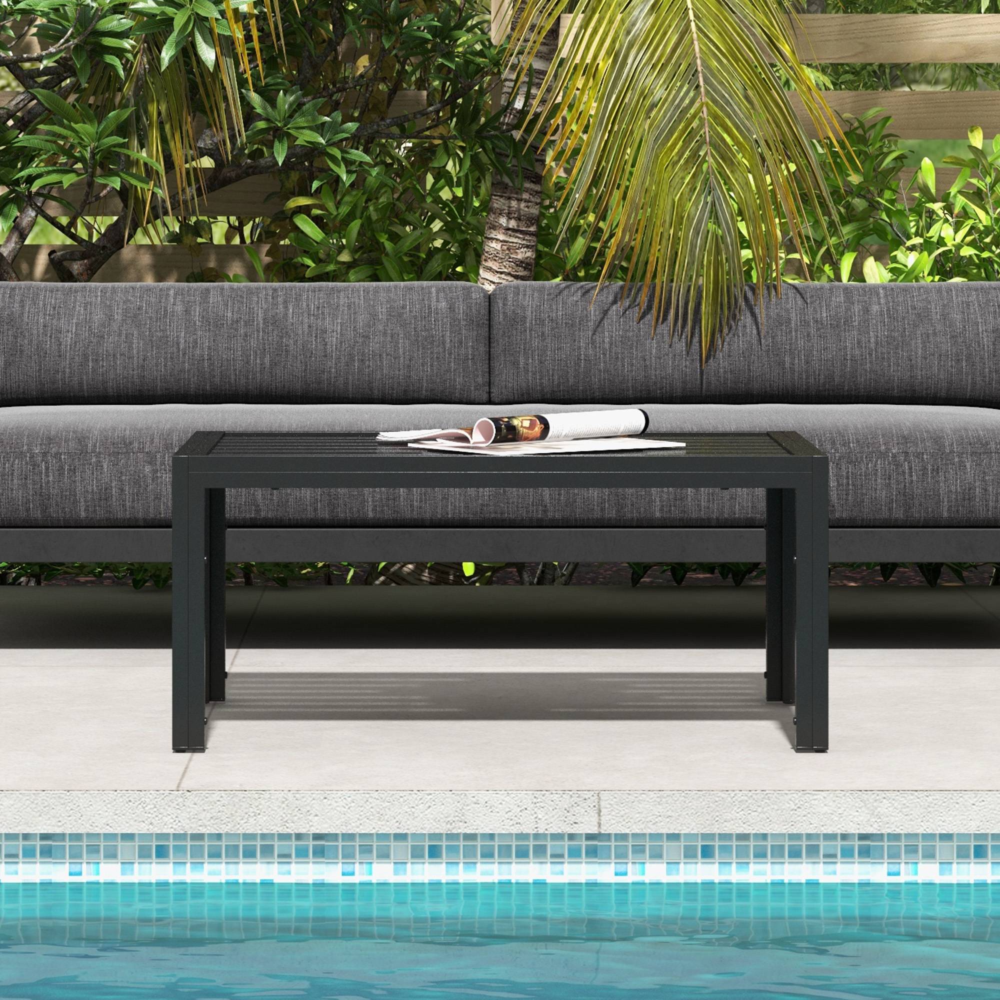 Table basse de jardin rectangulaire avec structure en acier galvanisé pour terrasse/patio, 101,5 x 61 x 46 cm, noire - Image 8