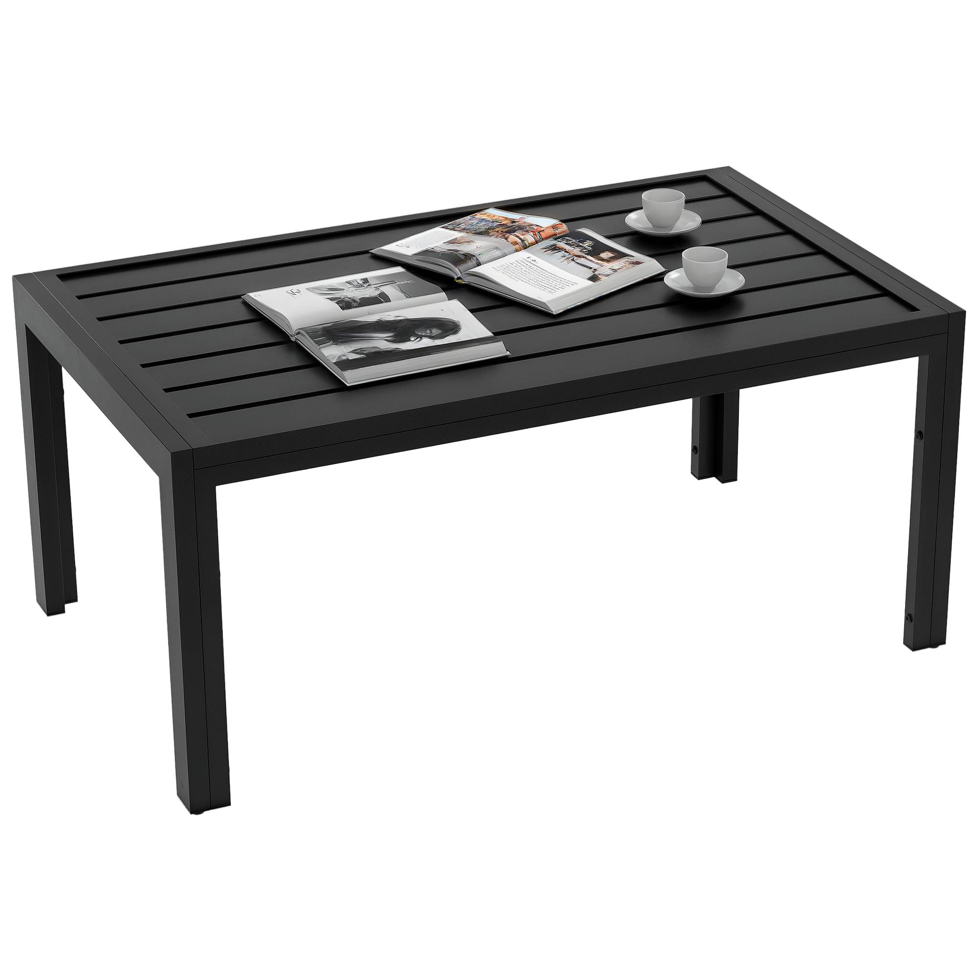Table basse de jardin rectangulaire avec structure en acier galvanisé pour terrasse/patio, 101,5 x 61 x 46 cm, noire - Image 1