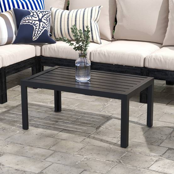 Table basse de jardin rectangulaire avec structure en acier galvanisé pour terrasse/patio, 101,5 x 61 x 46 cm, noire - Image 4