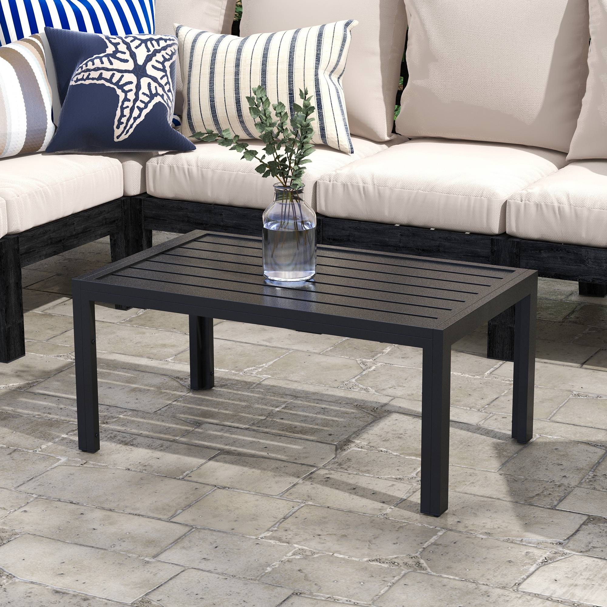 Table basse de jardin rectangulaire avec structure en acier galvanisé pour terrasse/patio, 101,5 x 61 x 46 cm, noire - Image 4