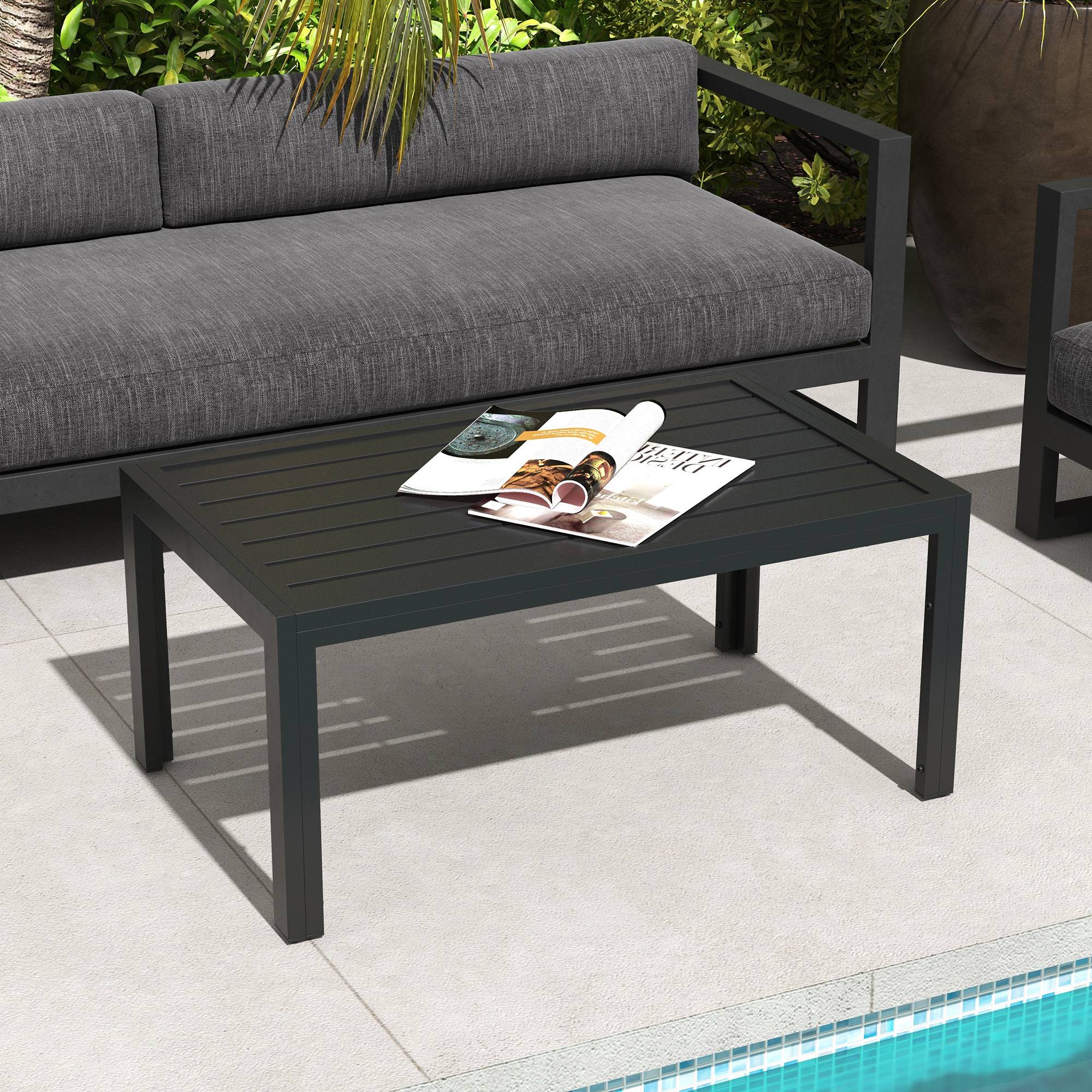 Table basse de jardin rectangulaire avec structure en acier galvanisé pour terrasse/patio, 101,5 x 61 x 46 cm, noire - Image 3