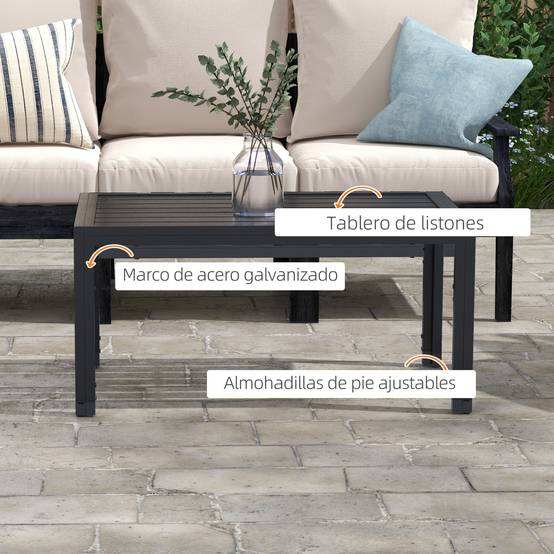 Table basse de jardin rectangulaire avec structure en acier galvanisé pour terrasse/patio, 101,5 x 61 x 46 cm, noire - Image 6