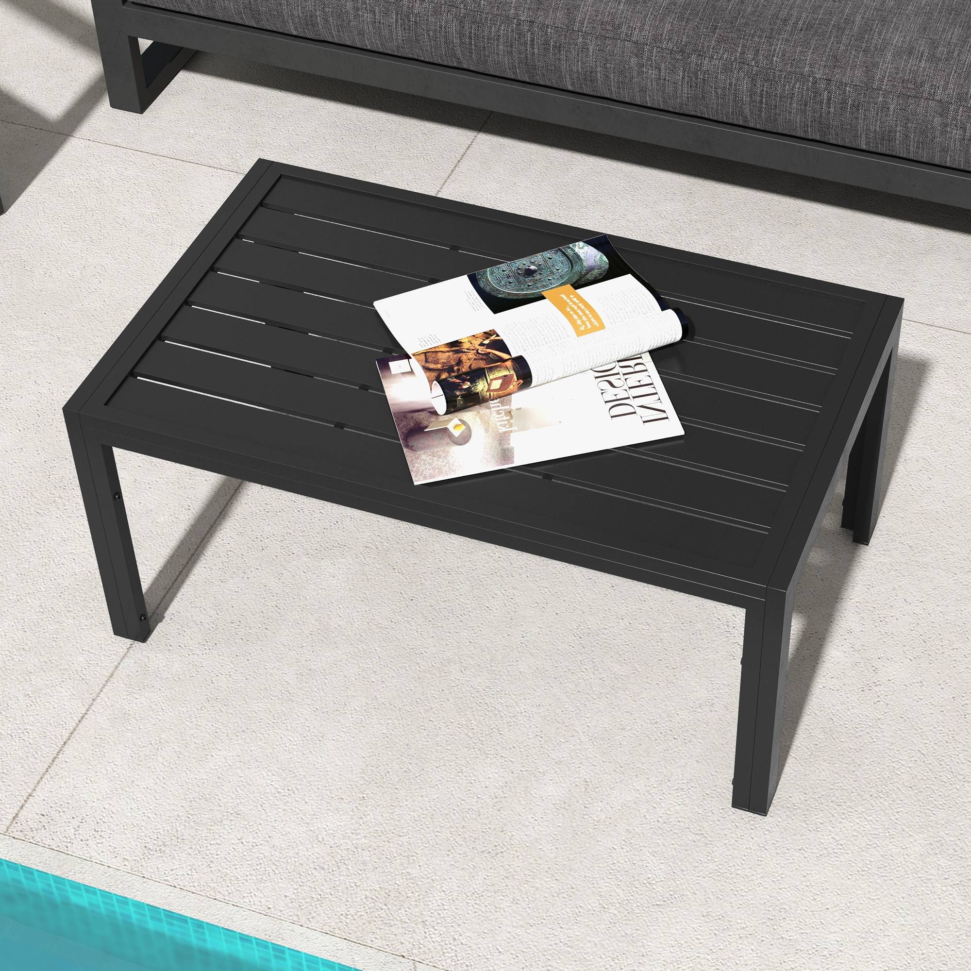 Table basse de jardin rectangulaire avec structure en acier galvanisé pour terrasse/patio, 101,5 x 61 x 46 cm, noire - Image 9