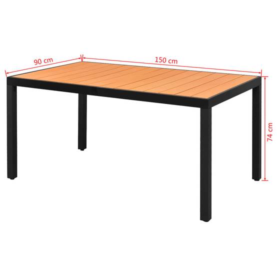 Table de jardin - Table Extérieure - Table De Patio Marron 150 x 90 x 74 cm Aluminium et WPC - Image 3