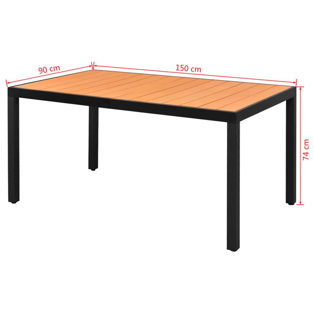 Table de jardin - Table Extérieure - Table De Patio Marron 150 x 90 x 74 cm Aluminium et WPC - Image 3
