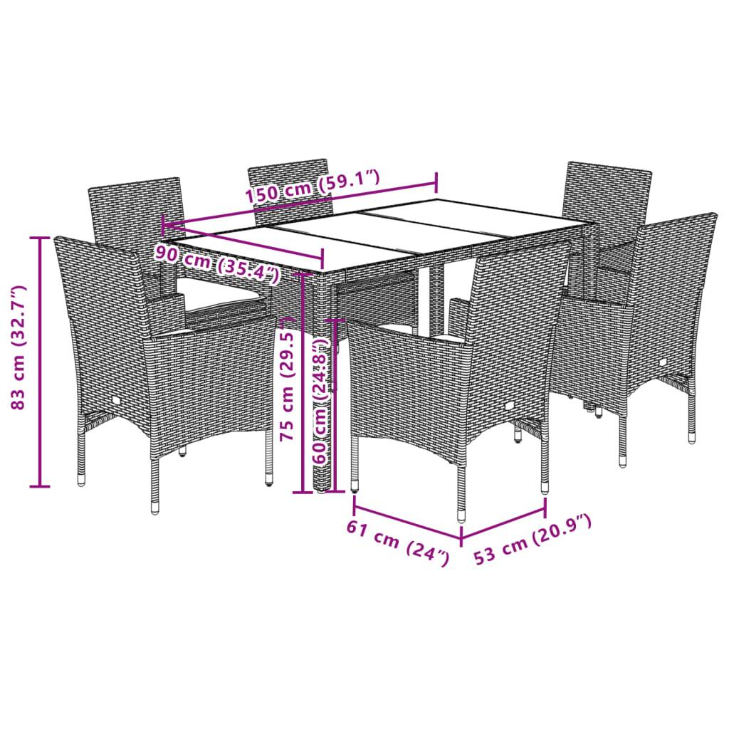 Ensemble Table et Chaises de Jardin 6 Personnes Résine Tressée et Acacia avec Coussins Confortables pour Repas Noir 150cm – ComfortXL Outdoor Living - Image 7