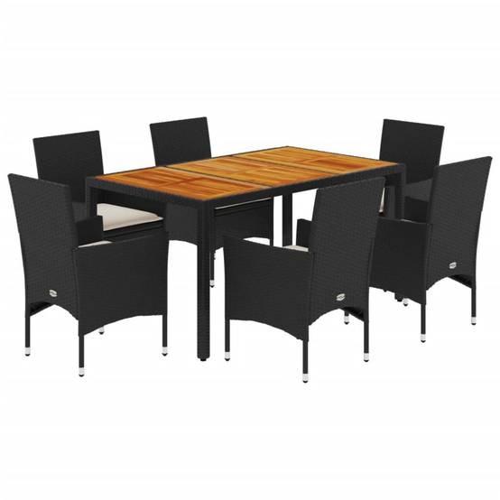Ensemble Table et Chaises de Jardin 6 Personnes Résine Tressée et Acacia avec Coussins Confortables pour Repas Noir 150cm – ComfortXL Outdoor Living - Image 2