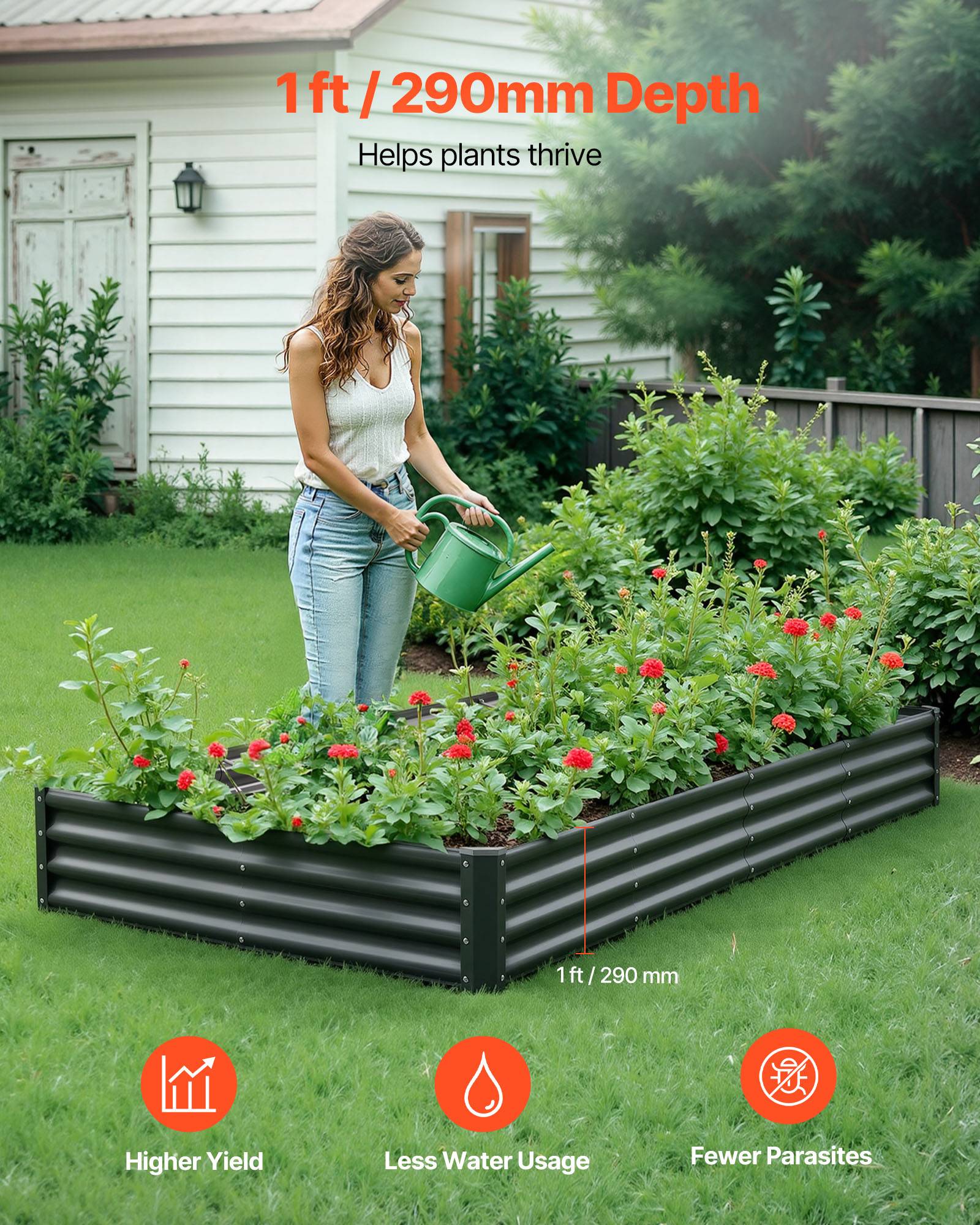 Vevor - VEVOR Carré Potager Surélevé Métal Galvalume Lit Jardin 240x120x29 cm Gris Foncé - Image 2