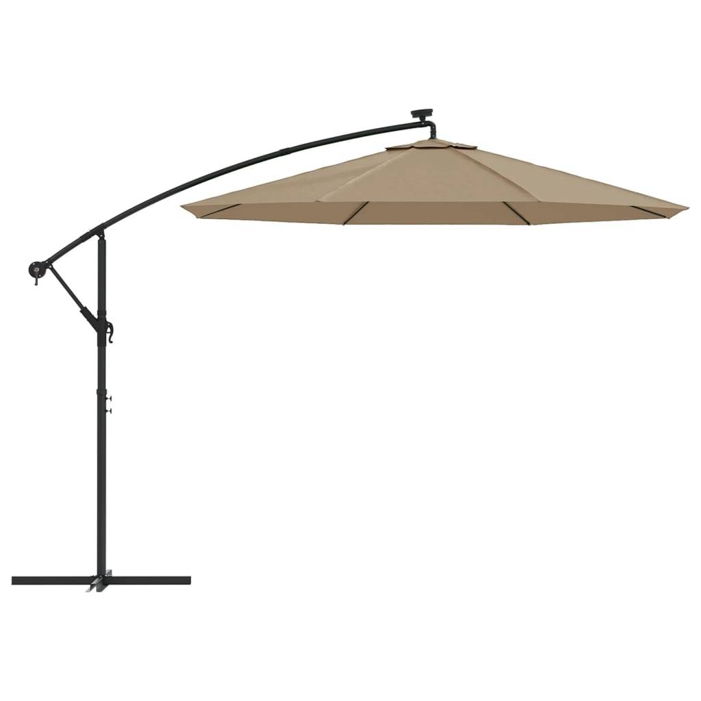 Helloshop26 - Parasol meuble de jardin en porte-à-faux led et mât en acier 300 cm taupe - Image 1