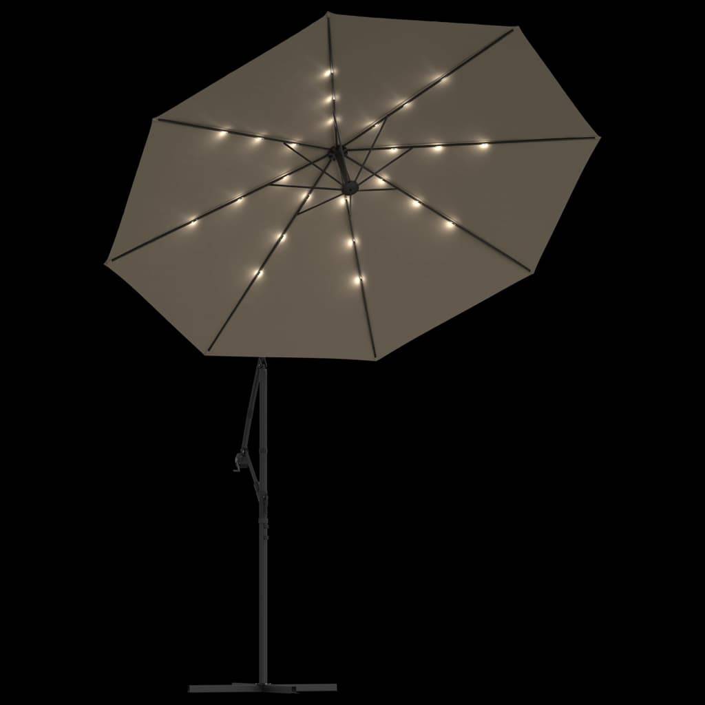 Helloshop26 - Parasol meuble de jardin en porte-à-faux led et mât en acier 300 cm taupe - Image 4