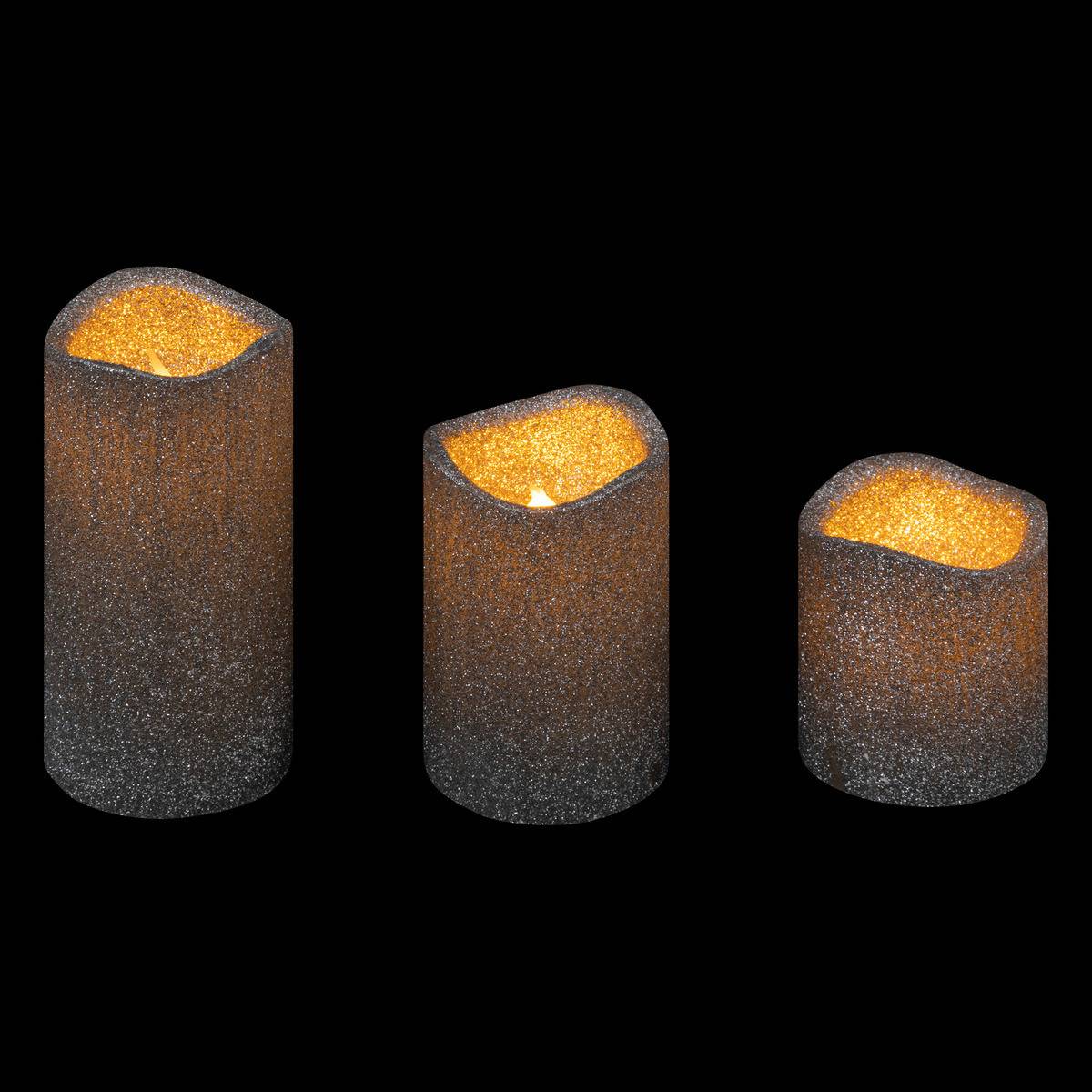 Lot de 3 Bougies lumineuses à LED Argent pailleté - Image 2