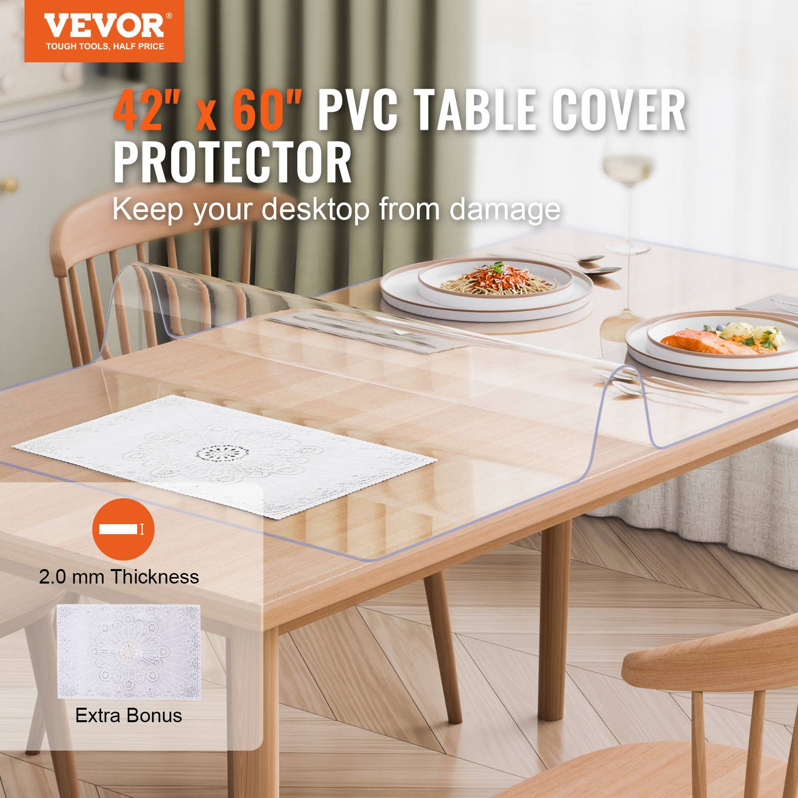 Vevor - VEVOR Protecteur bureau PVC transparent, 42x60", 2.0mm, rectangulaire, imperméable, bureau. - Image 2