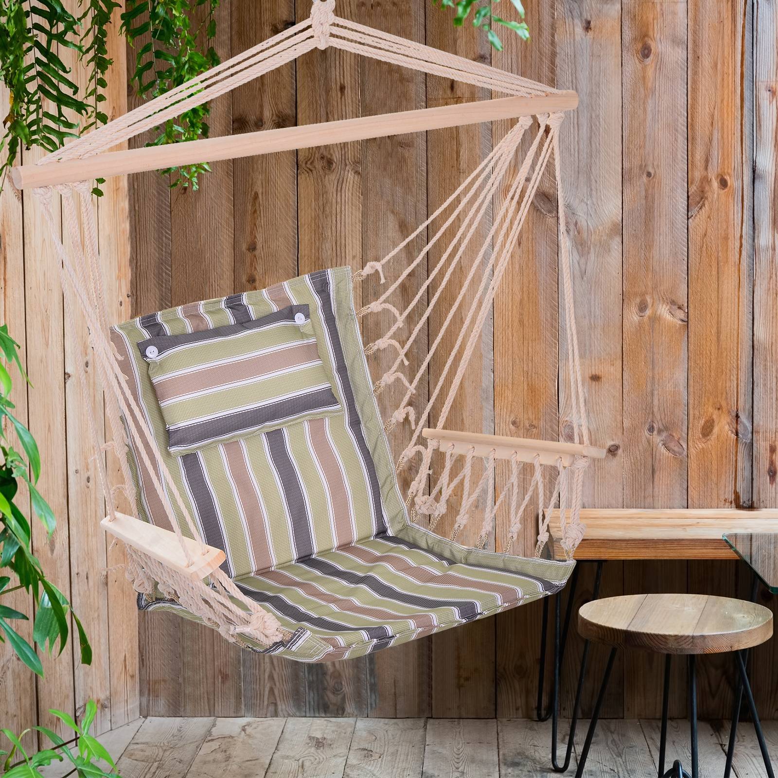 Chaise suspendue hamac coton jardin assise respirante macramé 100cm rayé - ComfortXL Outdoor Living - Image 3