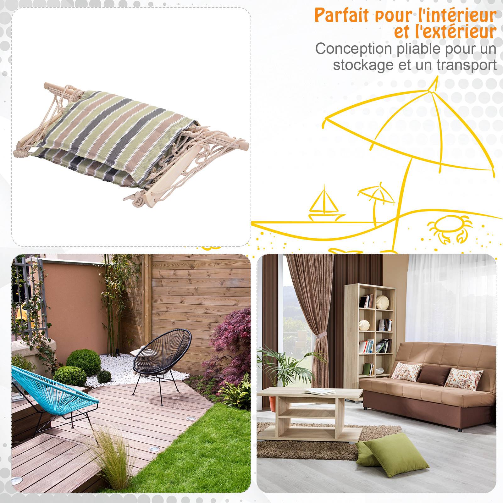 Chaise suspendue hamac coton jardin assise respirante macramé 100cm rayé - ComfortXL Outdoor Living - Image 7