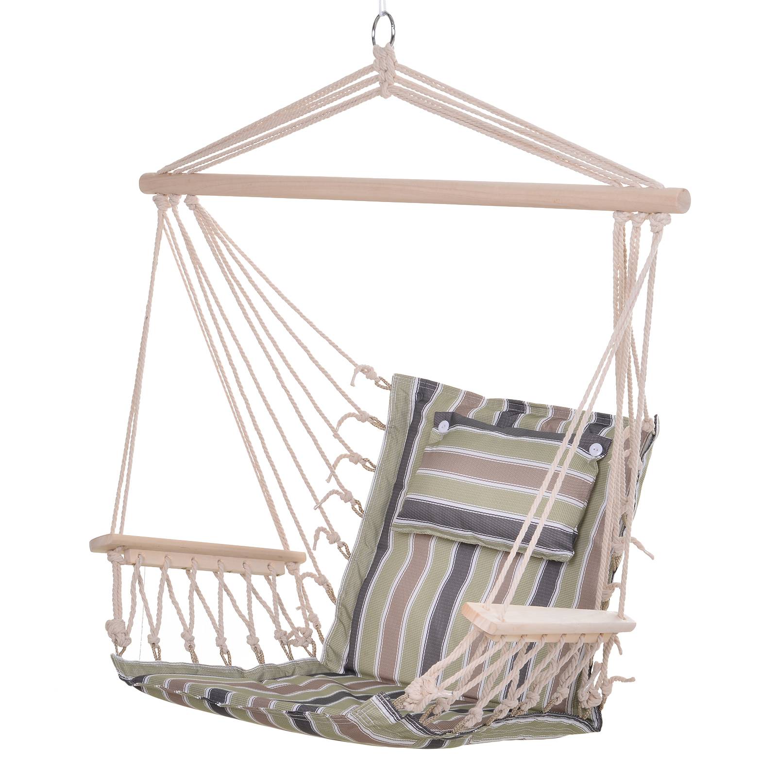 Chaise suspendue hamac coton jardin assise respirante macramé 100cm rayé - ComfortXL Outdoor Living - Image 1