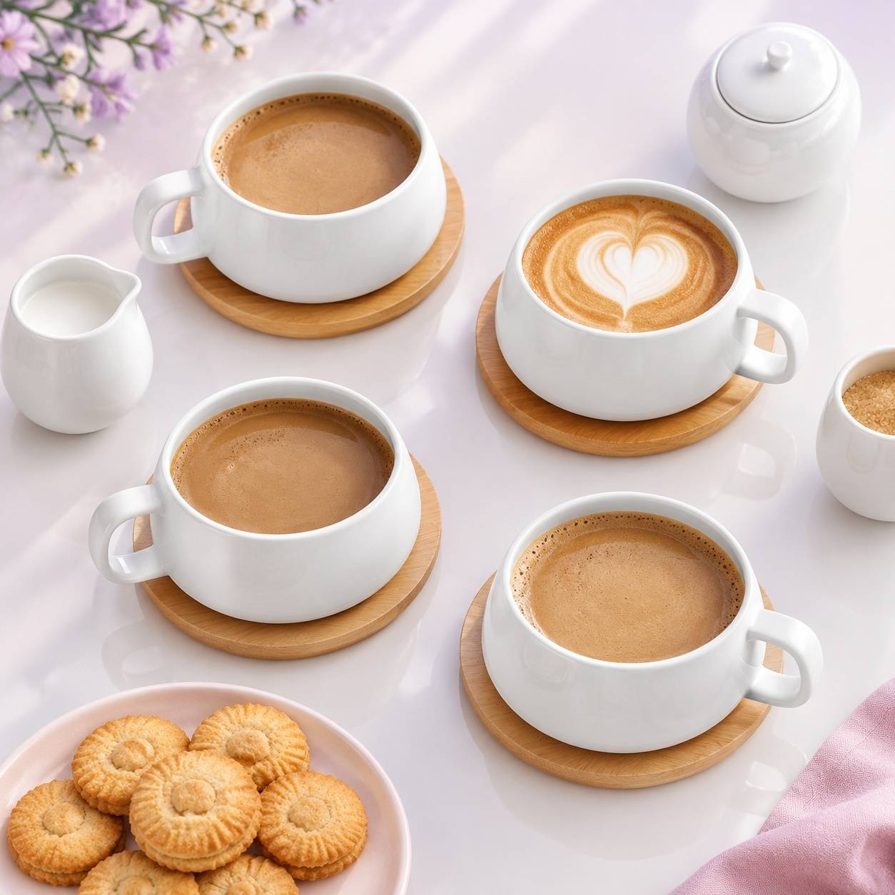 Tasse à Cappuccino avec Soucoupe en Céramique et Bois 320 ml Lot de 4 - Image 2