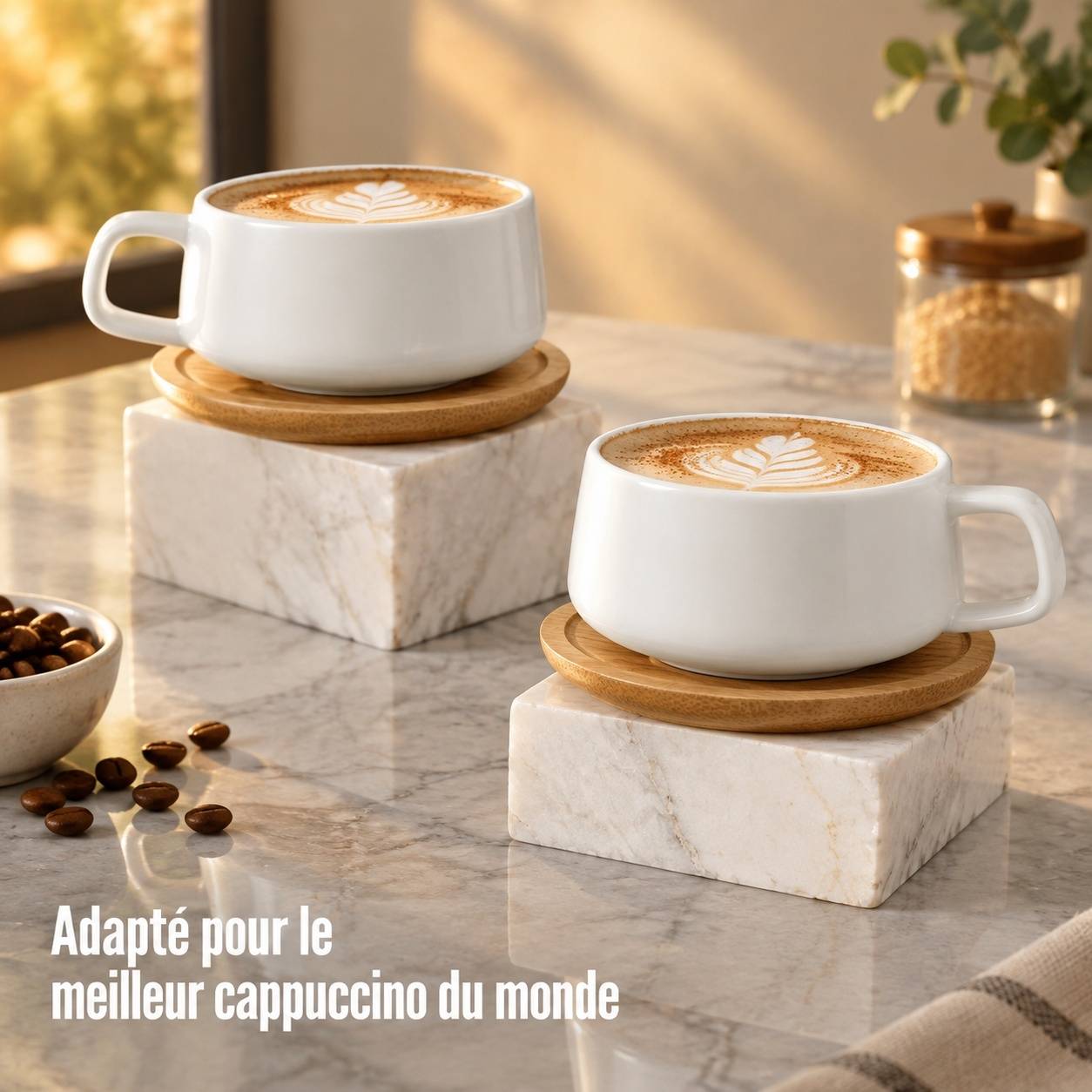 Tasse à Cappuccino avec Soucoupe en Céramique et Bois 320 ml Lot de 4 - Image 5