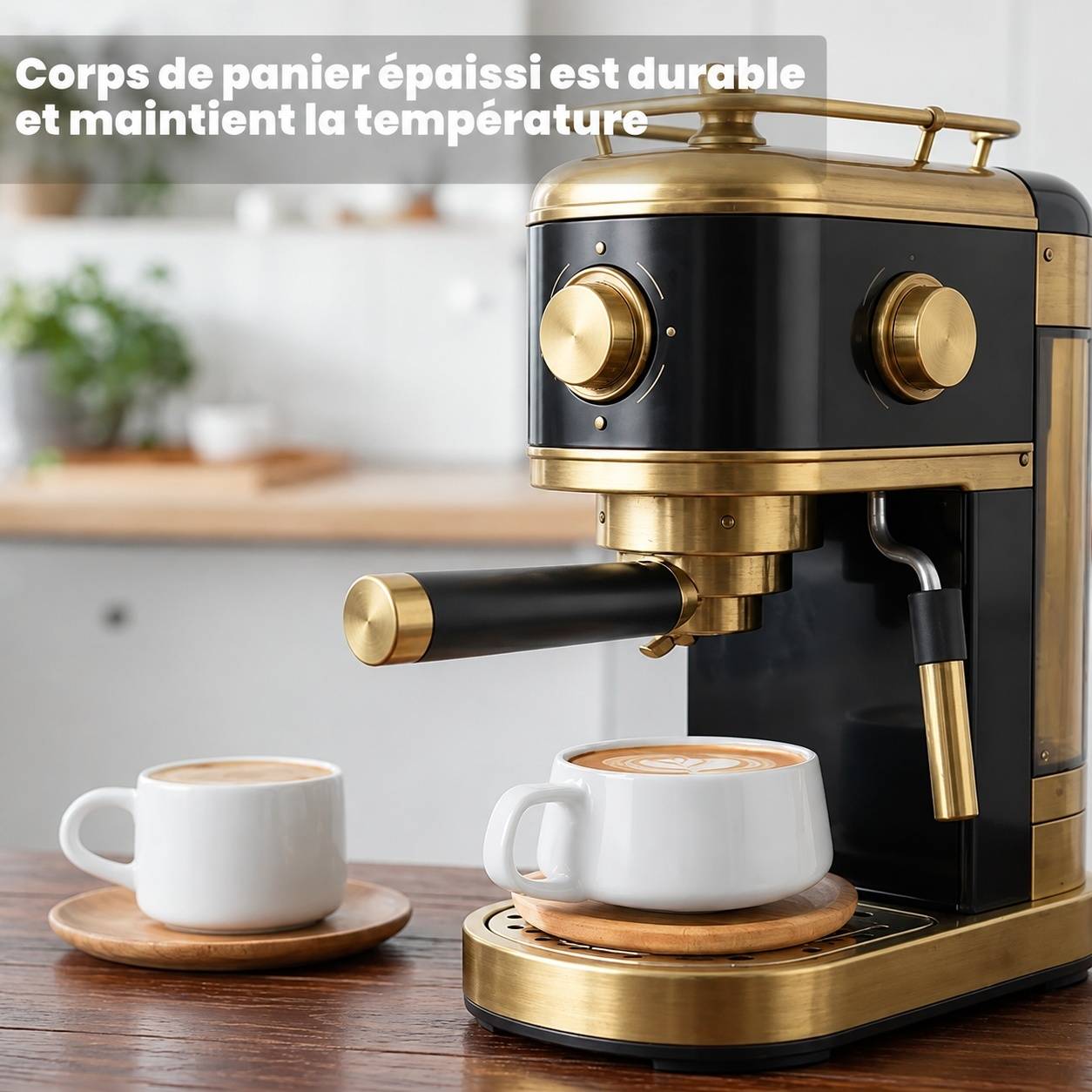 Tasse à Cappuccino avec Soucoupe en Céramique et Bois 320 ml Lot de 4 - Image 3