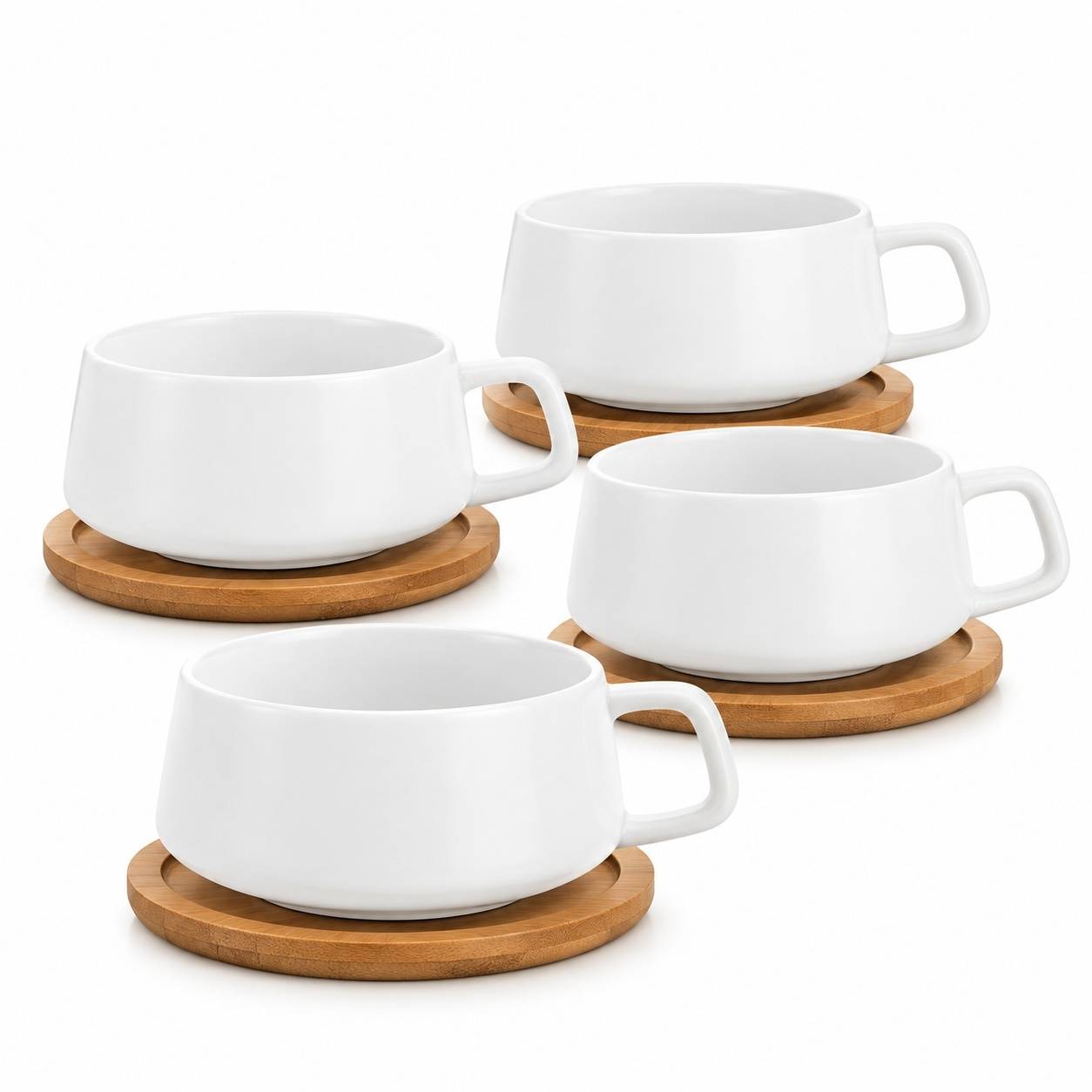 Tasse à Cappuccino avec Soucoupe en Céramique et Bois 320 ml Lot de 4 - Image 1