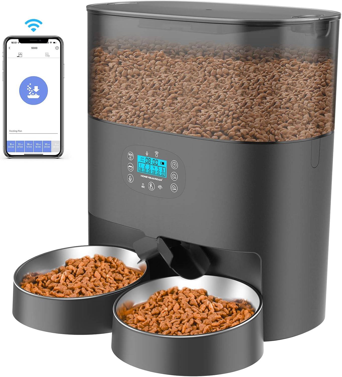 Distributeur Croquettes de 6L 2 Chat Automatique Connecté noir Vendos85