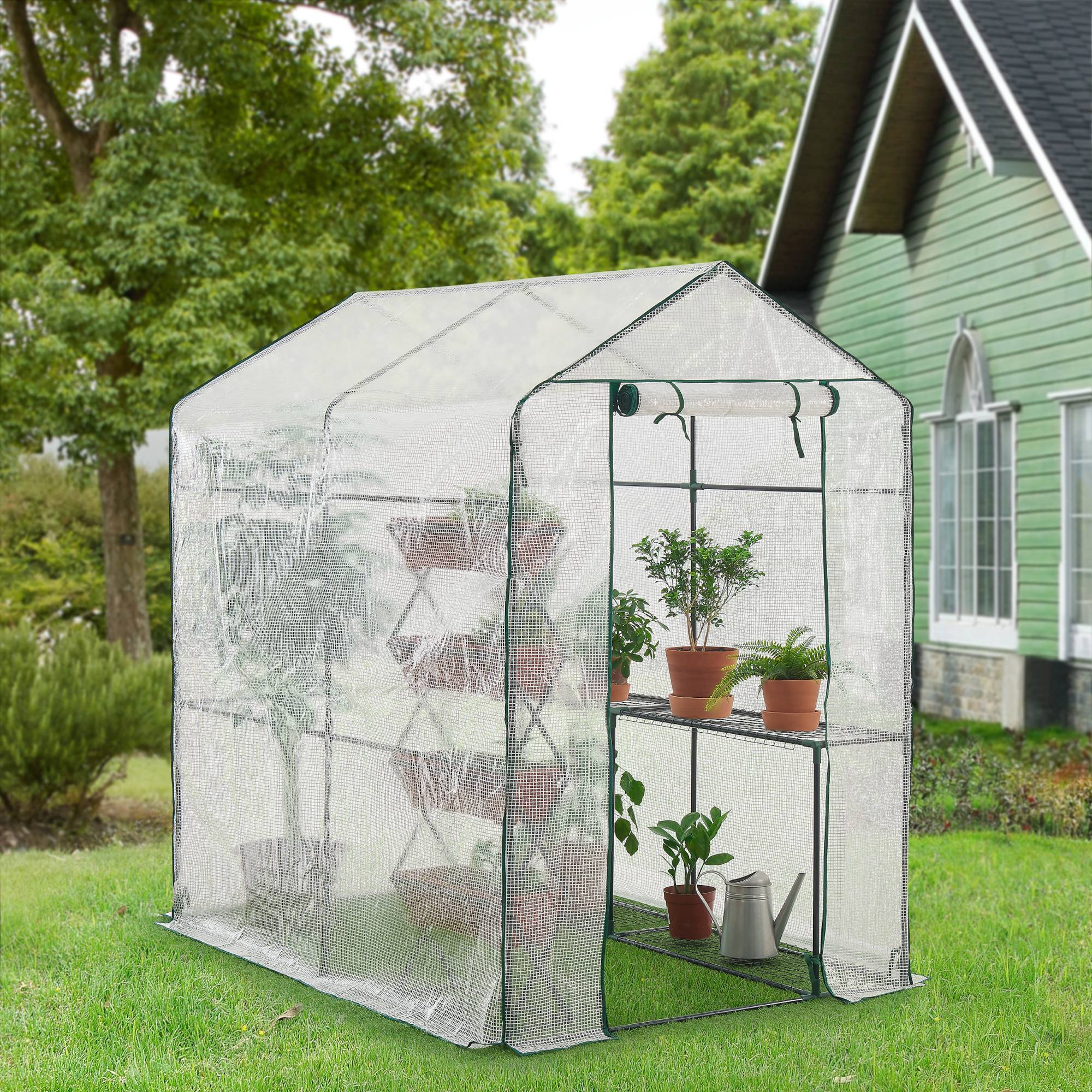 Serre de jardin Oosterhout en acier et polyéthylène avec étagères intégrées 120 x 186 x 190 cm [en.casa] - Image 2