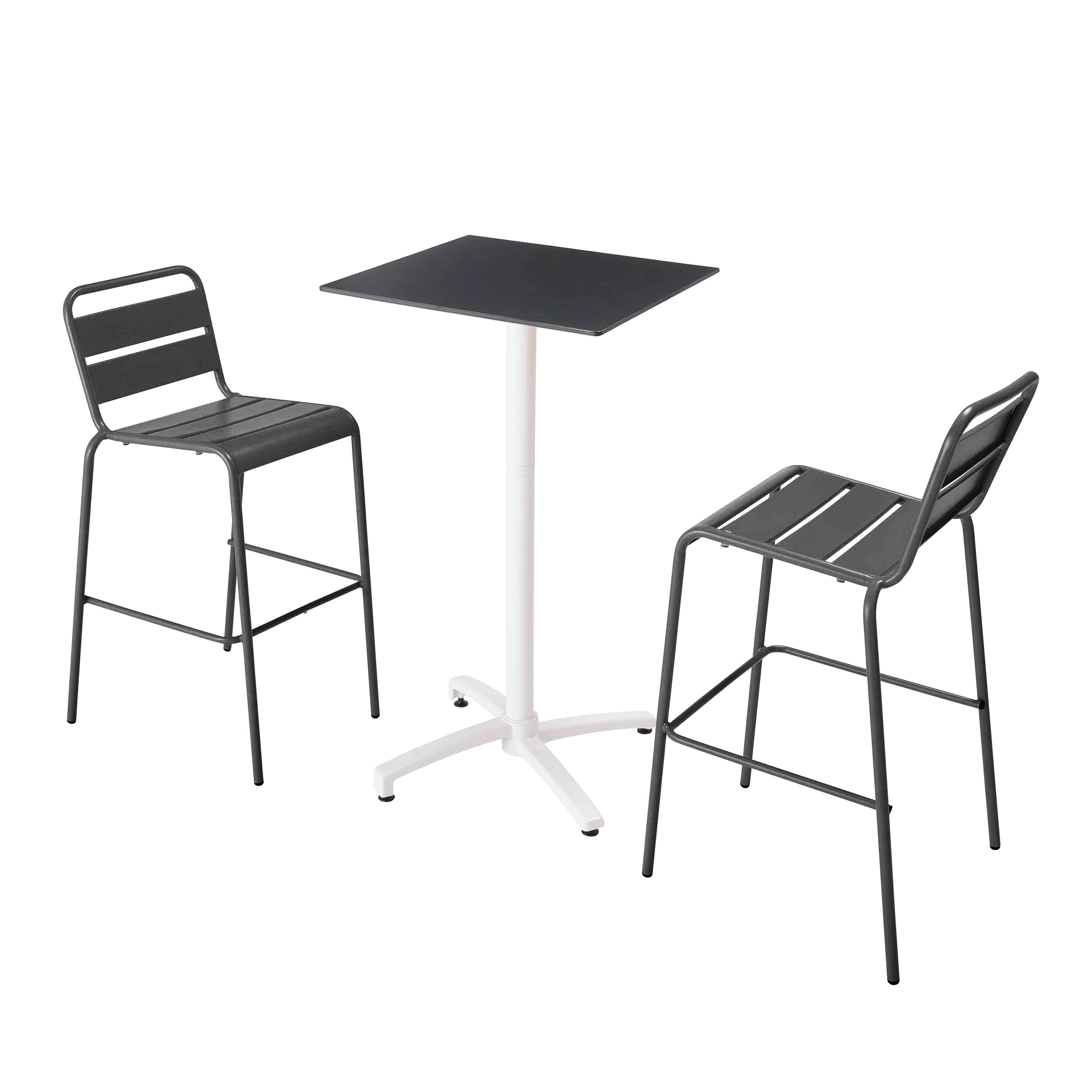 Oviala - Ensemble table haute stratifié noir et 2 chaises hautes gris - Oviala - Image 1