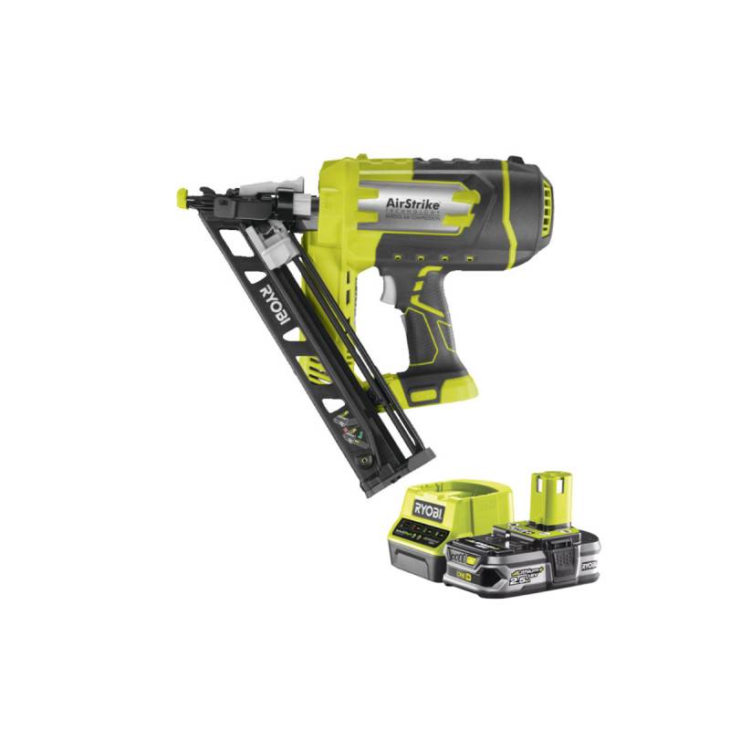 Ryobi - Pack RYOBI Cloueur de finition incliné à air comprimé 18V One+ R15GN18-0 - 1 Batterie 2.5Ah - 1 Chargeur rapide RC18120-125 - Image 1