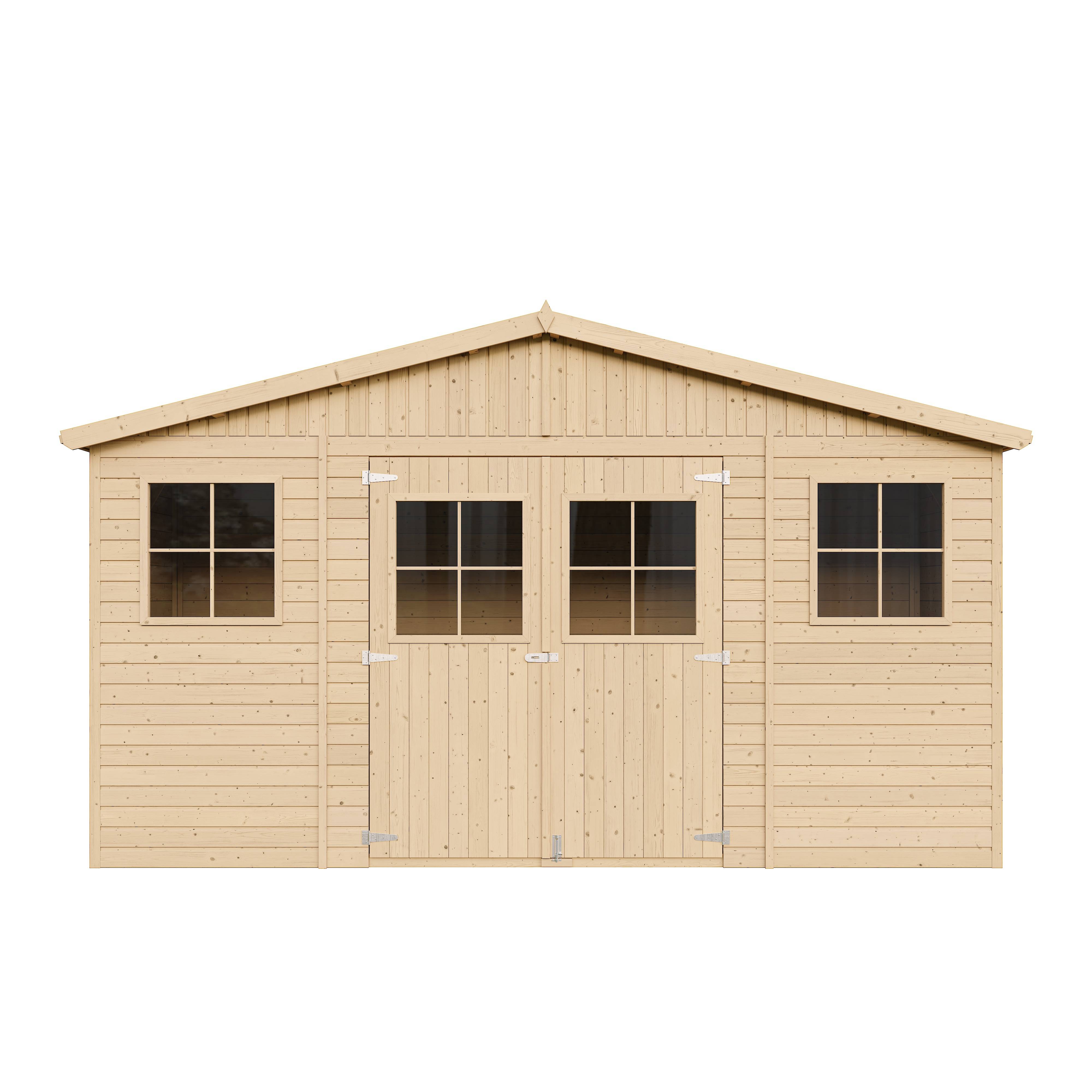 Timbela - Abri de Jardin en Bois Naturel H246x418x220 cm / 8 m² avec fenêtres - Atelier rangement outils et vélos - 17 mm d’épaisseur - Timbela M332 - Image 3