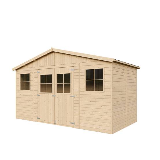 Timbela - Abri de Jardin en Bois Naturel H246x418x220 cm / 8 m² avec fenêtres - Atelier rangement outils et vélos - 17 mm d’épaisseur - Timbela M332 - Image 2