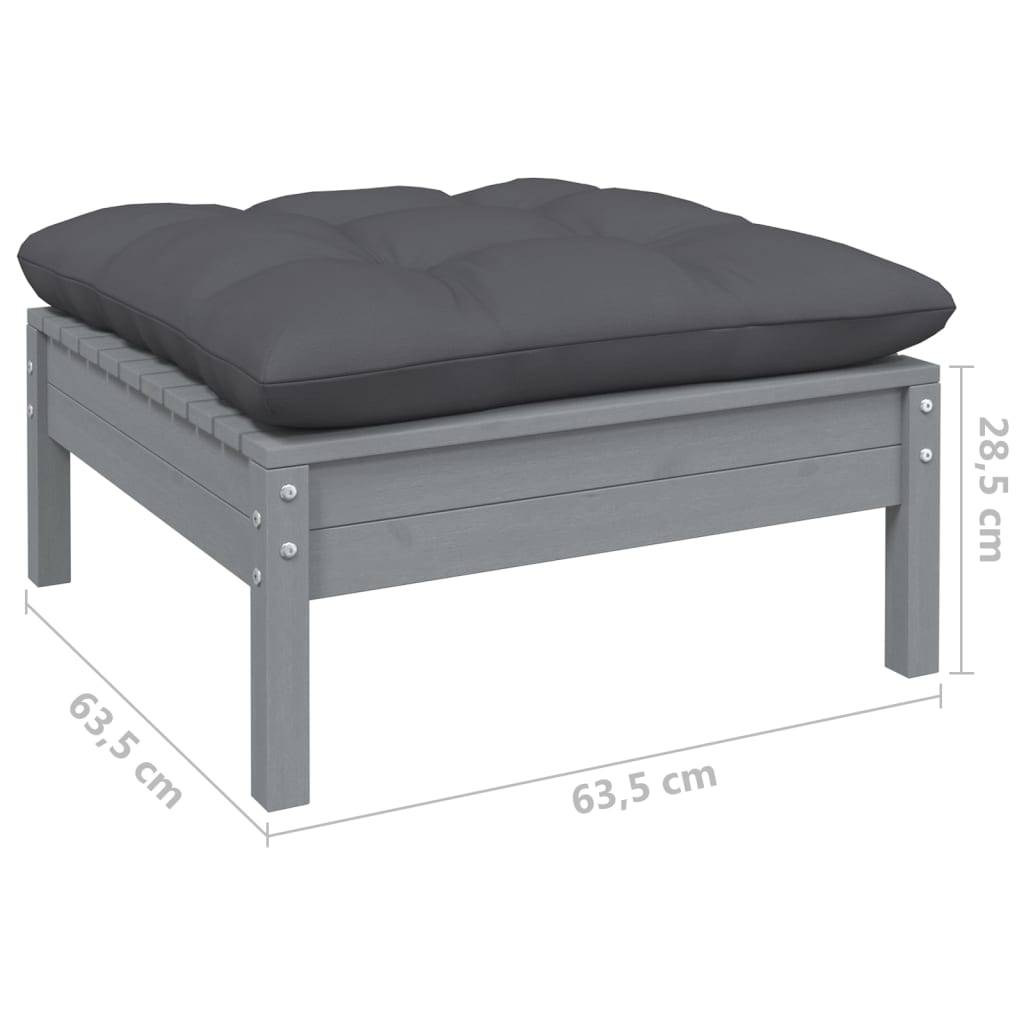 Helloshop26 - Salon de jardin meuble d'extérieur ensemble de mobilier 7 pièces avec coussins gris bois de pin - Image 6