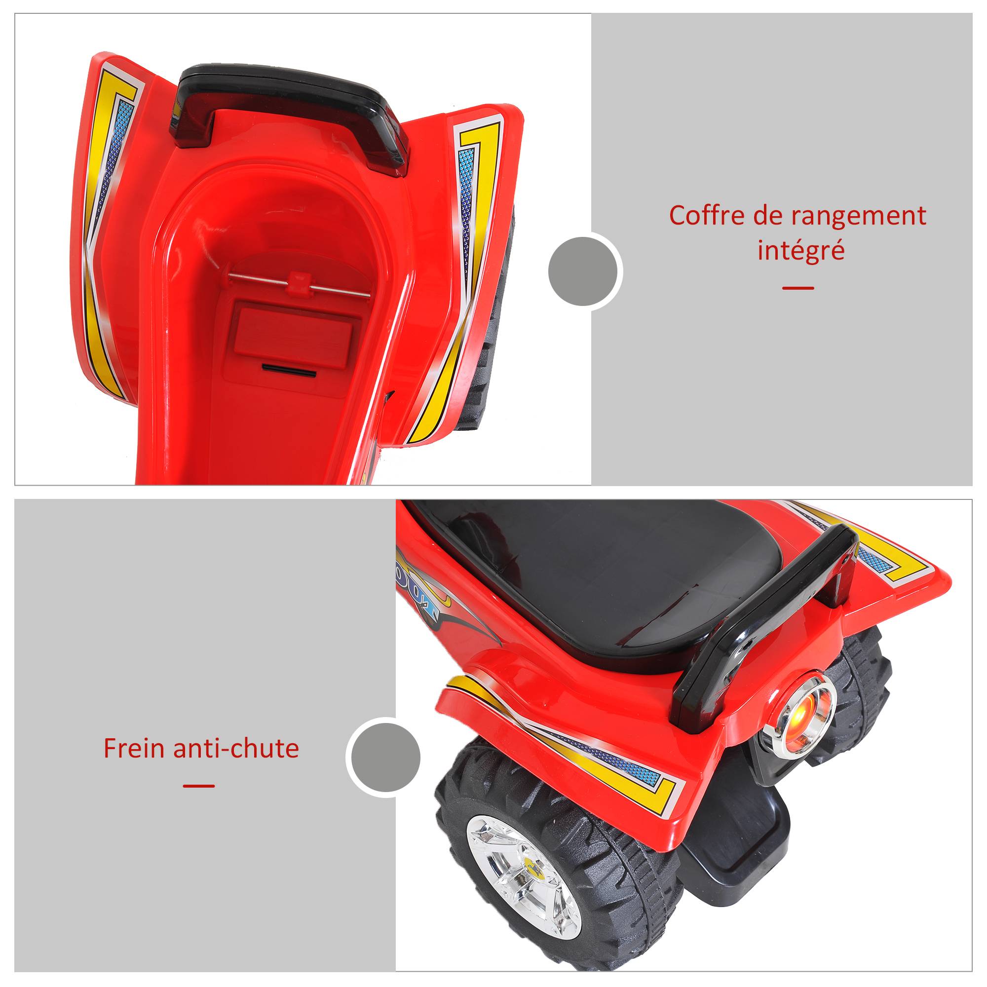 Porteur Enfants Quad 12-36 Mois dim. 60L x 38l x 42H cm Effets Lumineux et sonores Rouge Noir - Image 9