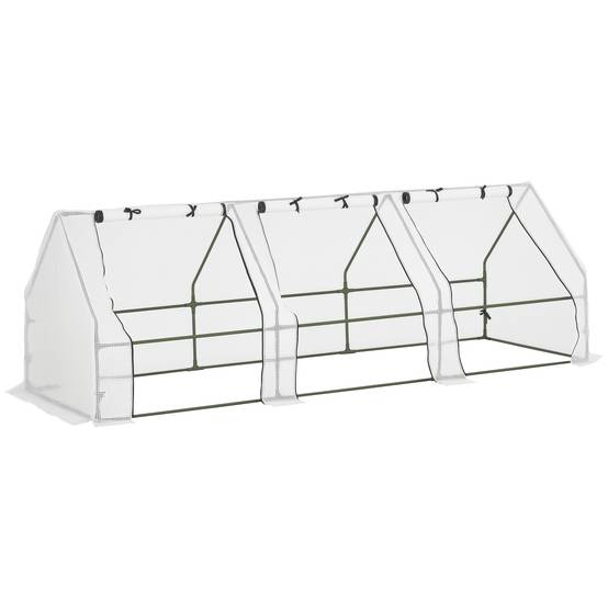Sans Marque - Mini Serre de Jardin mini serre tunnel 270L x 90l x 90H cm toit pointu Acier PE Haute densité 140 g/m² Anti-UV 3 fenêtres avec Zip enroulables Blanc - Image 1