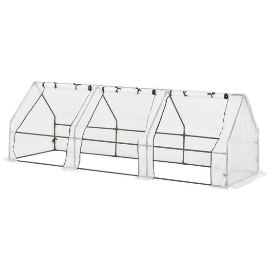 Sans Marque - Mini Serre de Jardin mini serre tunnel 270L x 90l x 90H cm toit pointu Acier PE Haute densité 140 g/m² Anti-UV 3 fenêtres avec Zip enroulables Blanc - Image 2