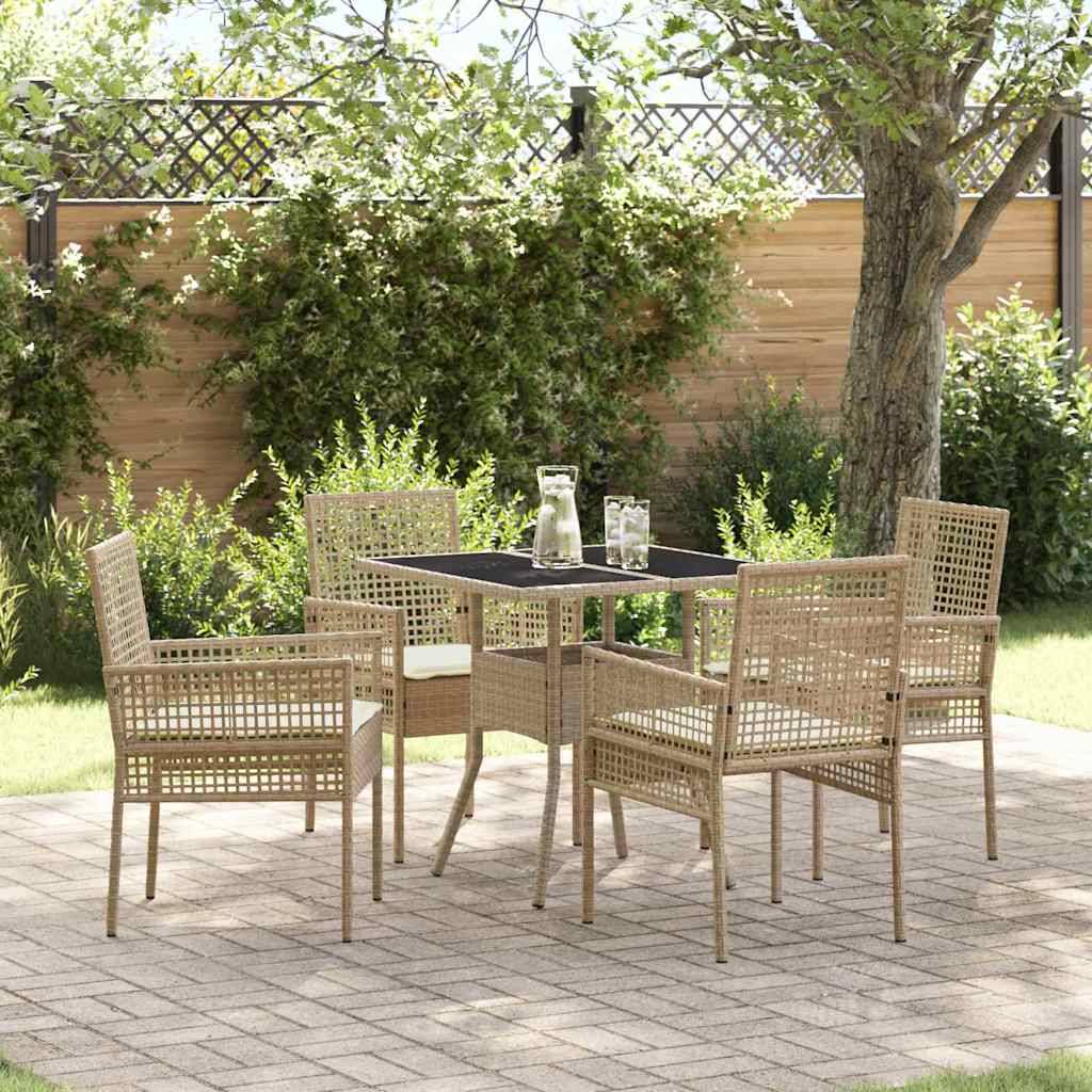 Ensemble repas extérieur 4 personnes en résine tressée beige avec table et chaises – ComfortXL Outdoor Living - Image 1