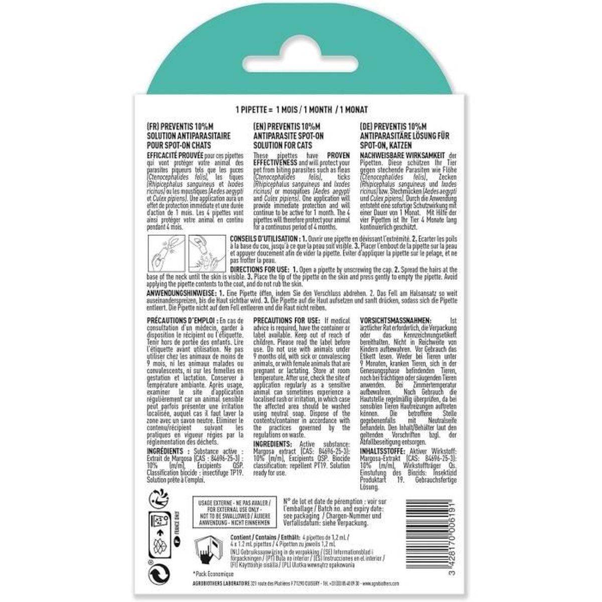Pipettes antiparasitaires chat anti-puces et anti-tiques éco pack 4 x 1,2 mL - VETOCANIS - Image 7
