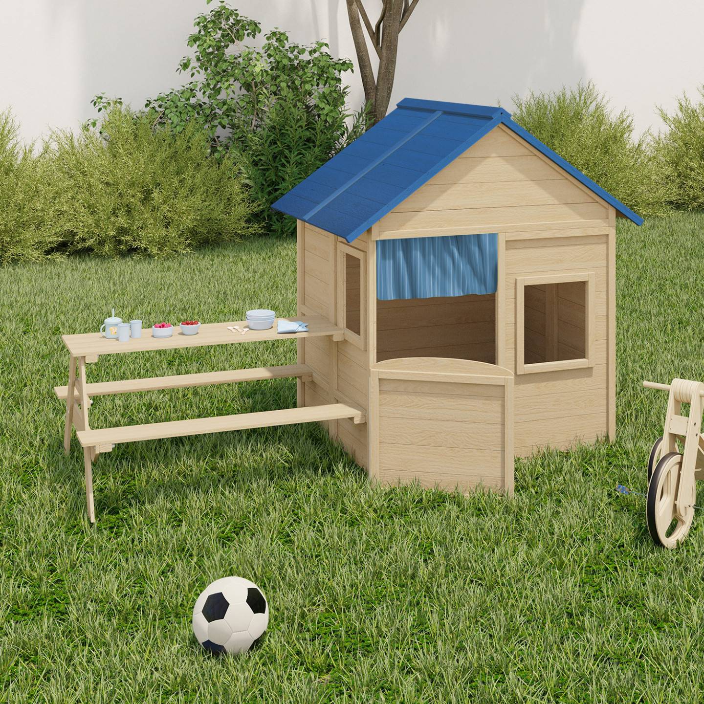 Maisonnette enfant en bois ODYSSEY, cabane de jeux extérieure avec table de pique-nique intégrée - Image 1