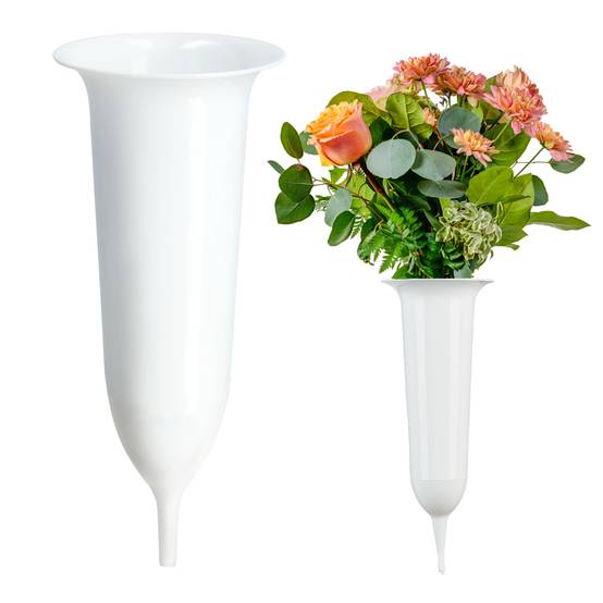 Vase flacon pour pierre tombale de cimetière 23 cm pierre tombale pour fleurs blanc - Image 1