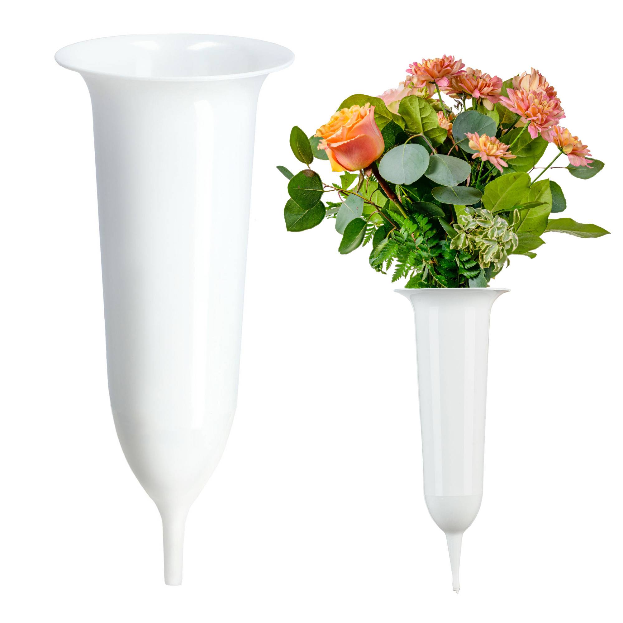Vase flacon pour pierre tombale de cimetière 23 cm pierre tombale pour fleurs blanc - Image 1