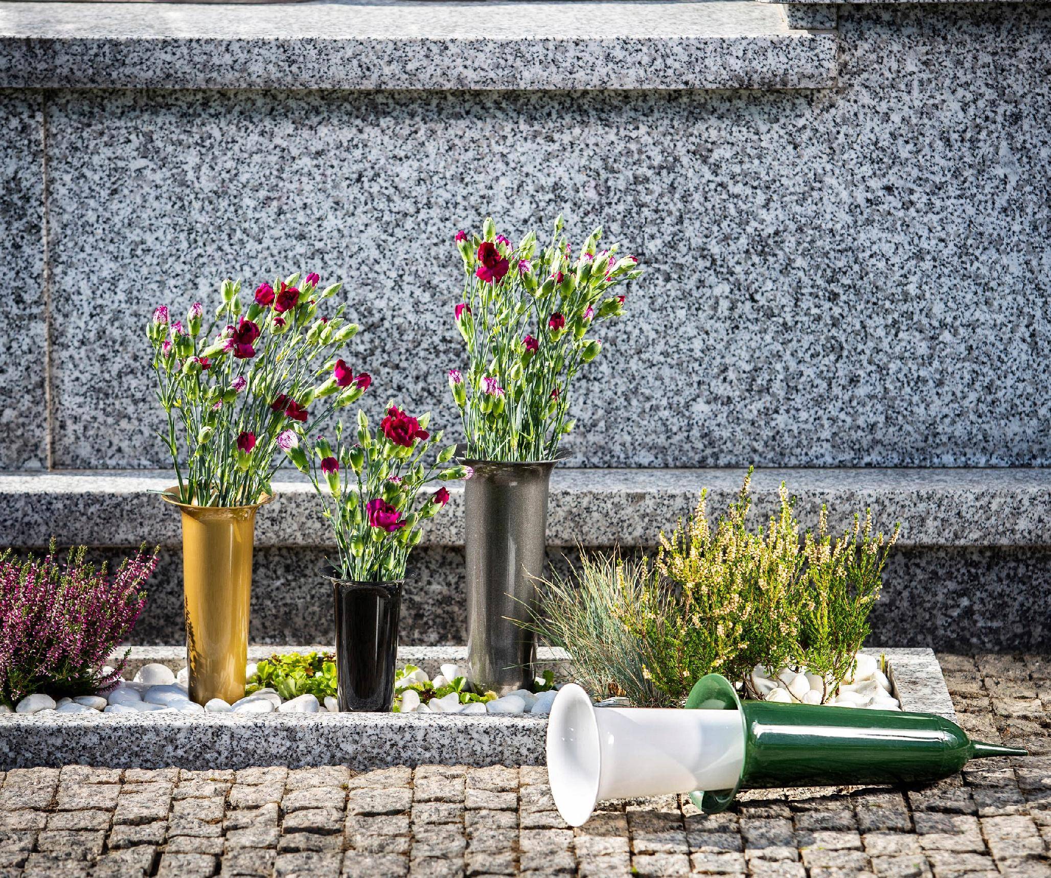 Vase flacon pour pierre tombale de cimetière 23 cm pierre tombale pour fleurs blanc - Image 9
